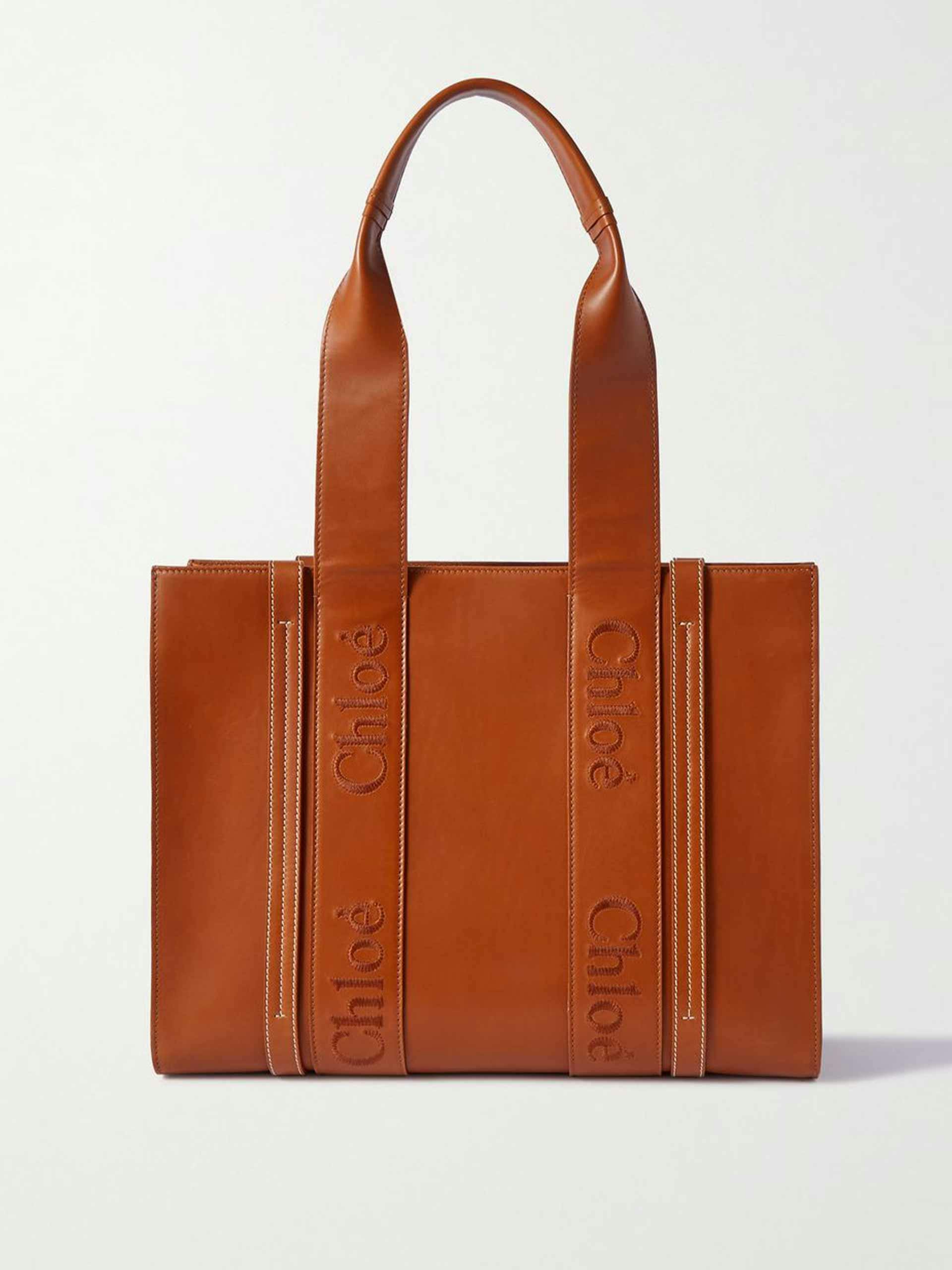 Woody medium embroidered leather tote