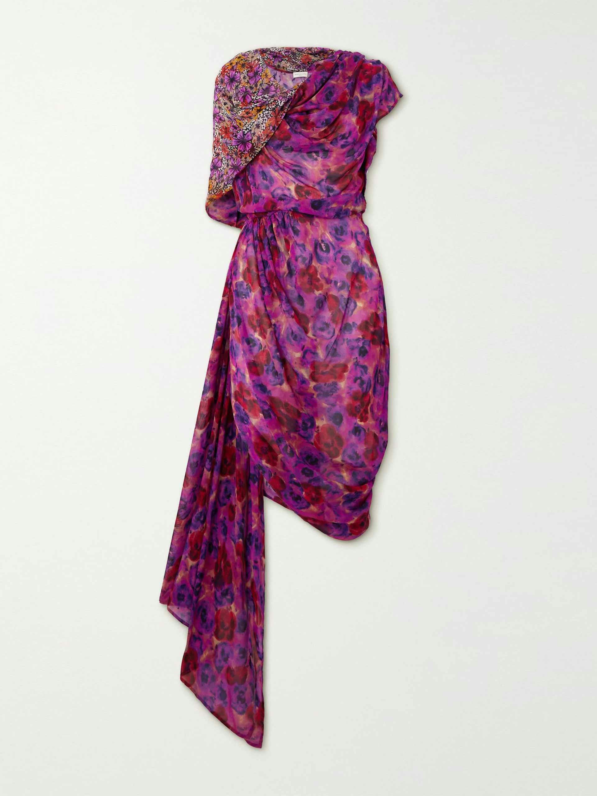 Asymmetric draped chiffon dress