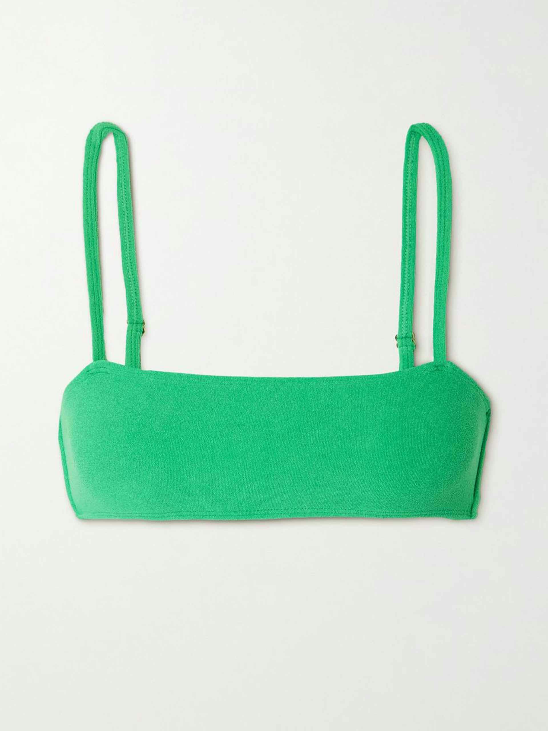 Green stretch-terry bikini top