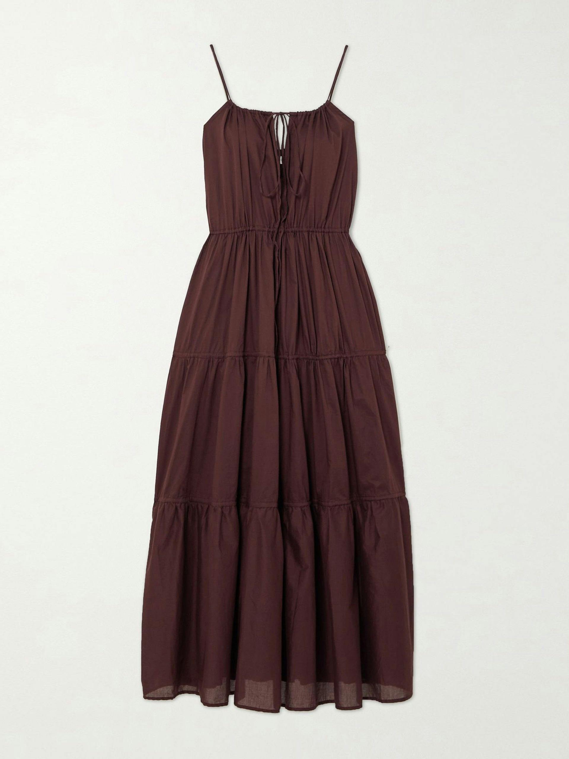 Gathered tiered cotton-voile dress