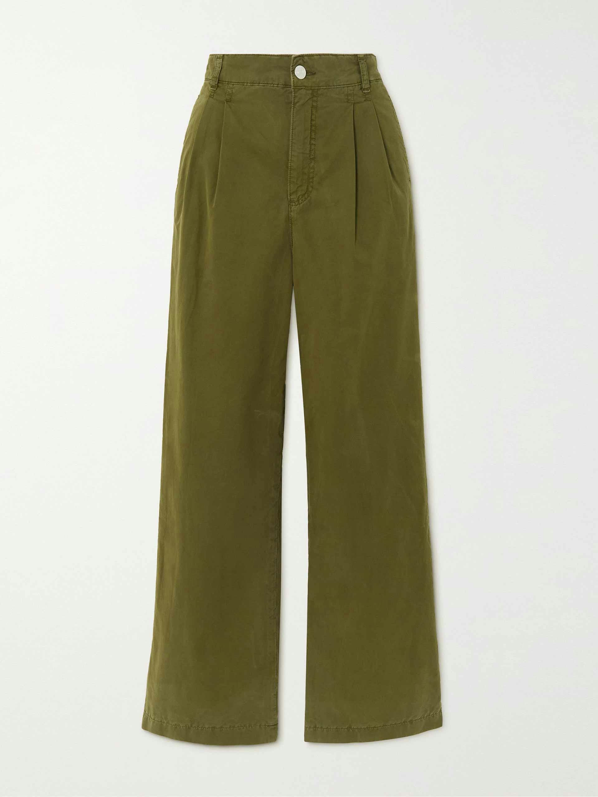 Pleated cotton-twill wide-leg pants