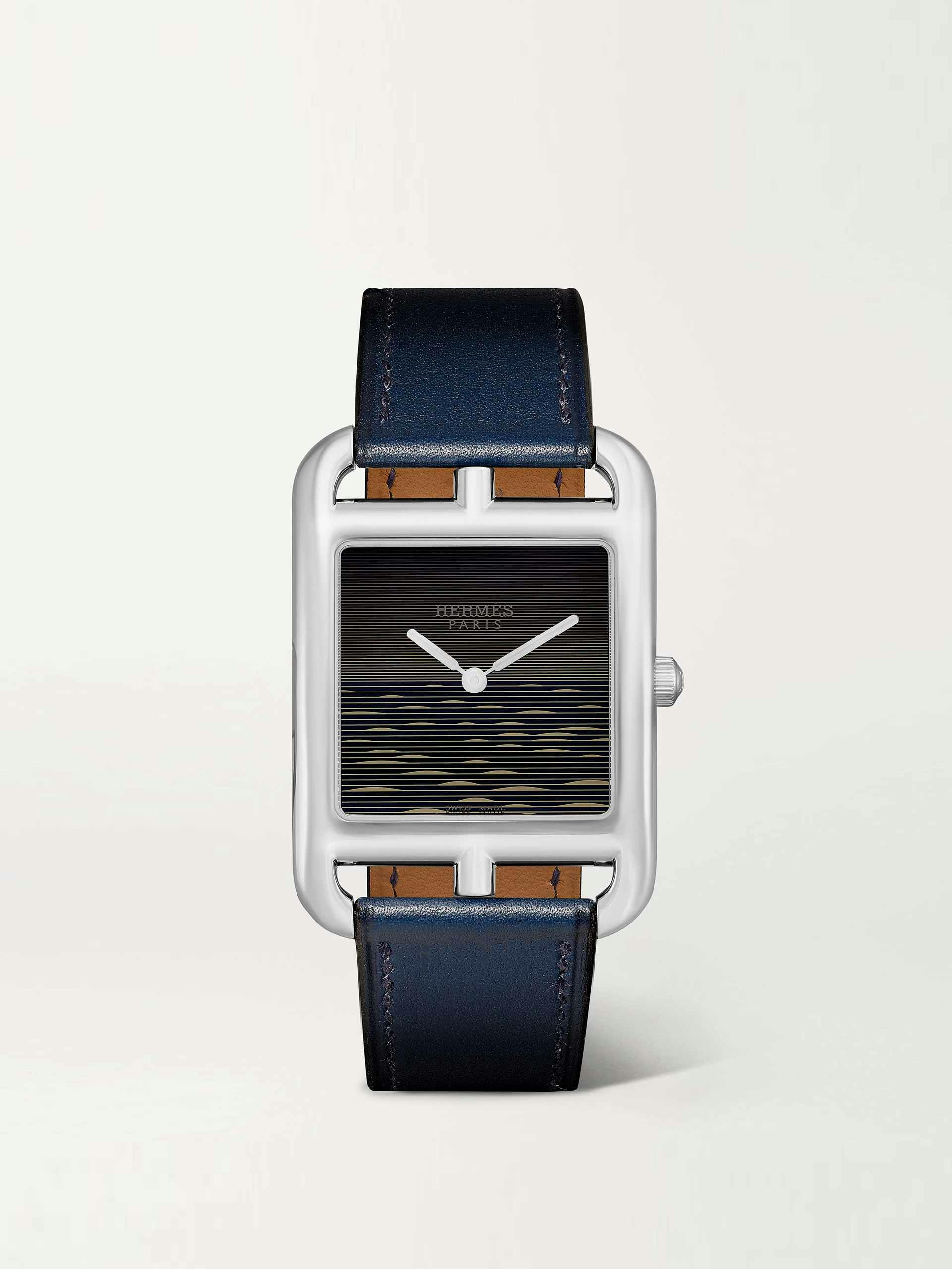 Navy stainless steel and leather watch
