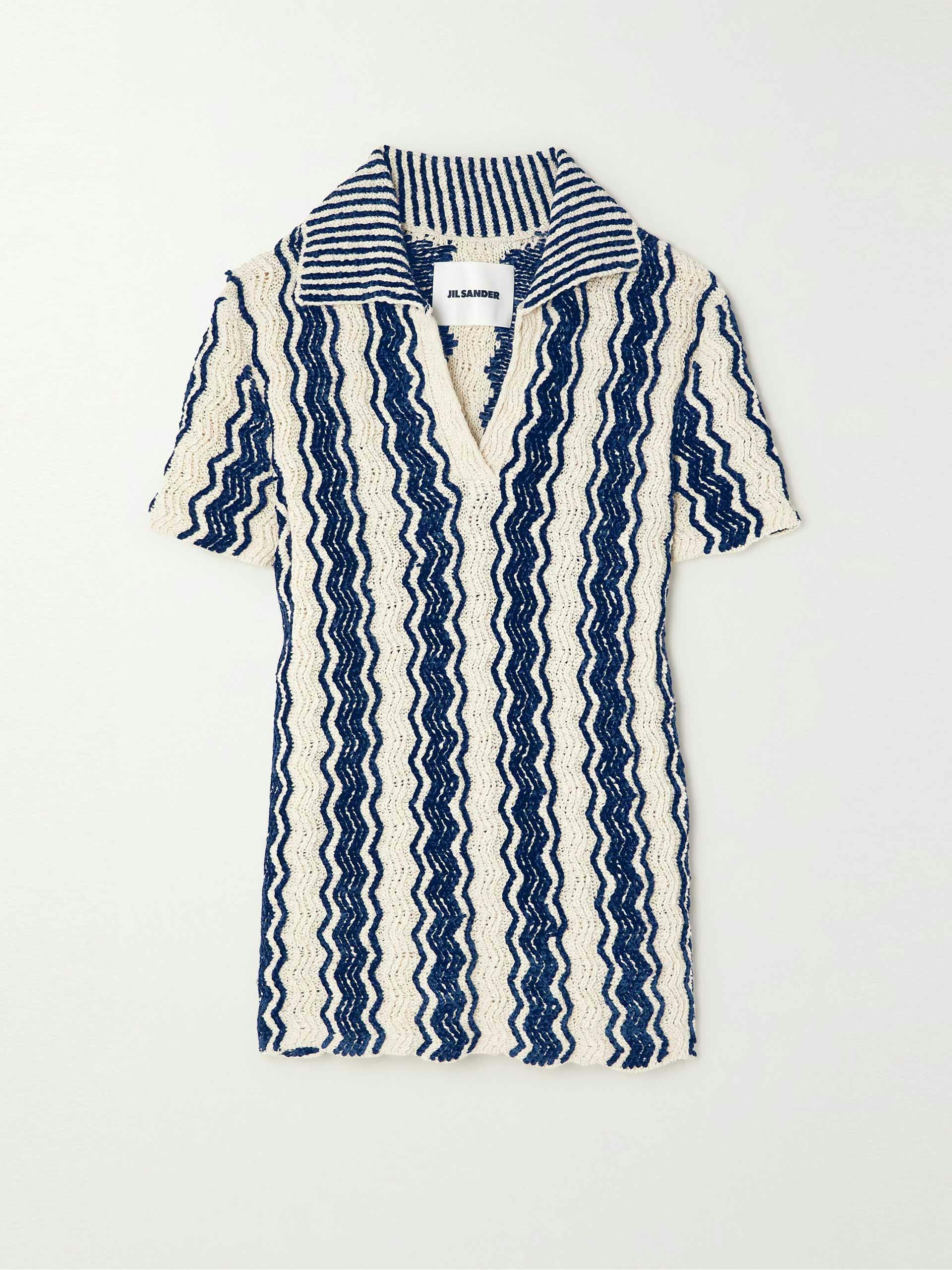 Knitted stripe polo top