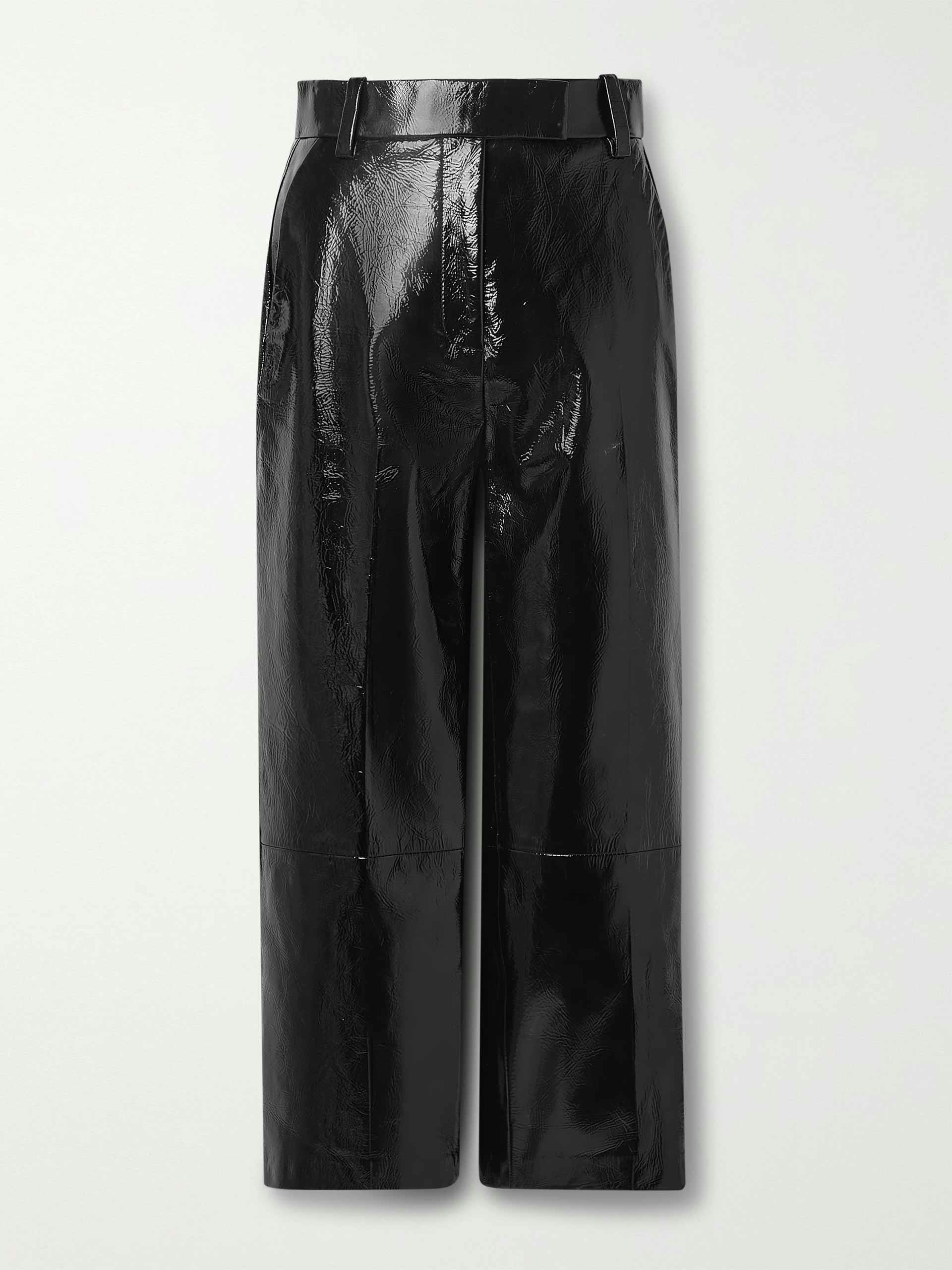 Cropped crinkle patent leather pants
