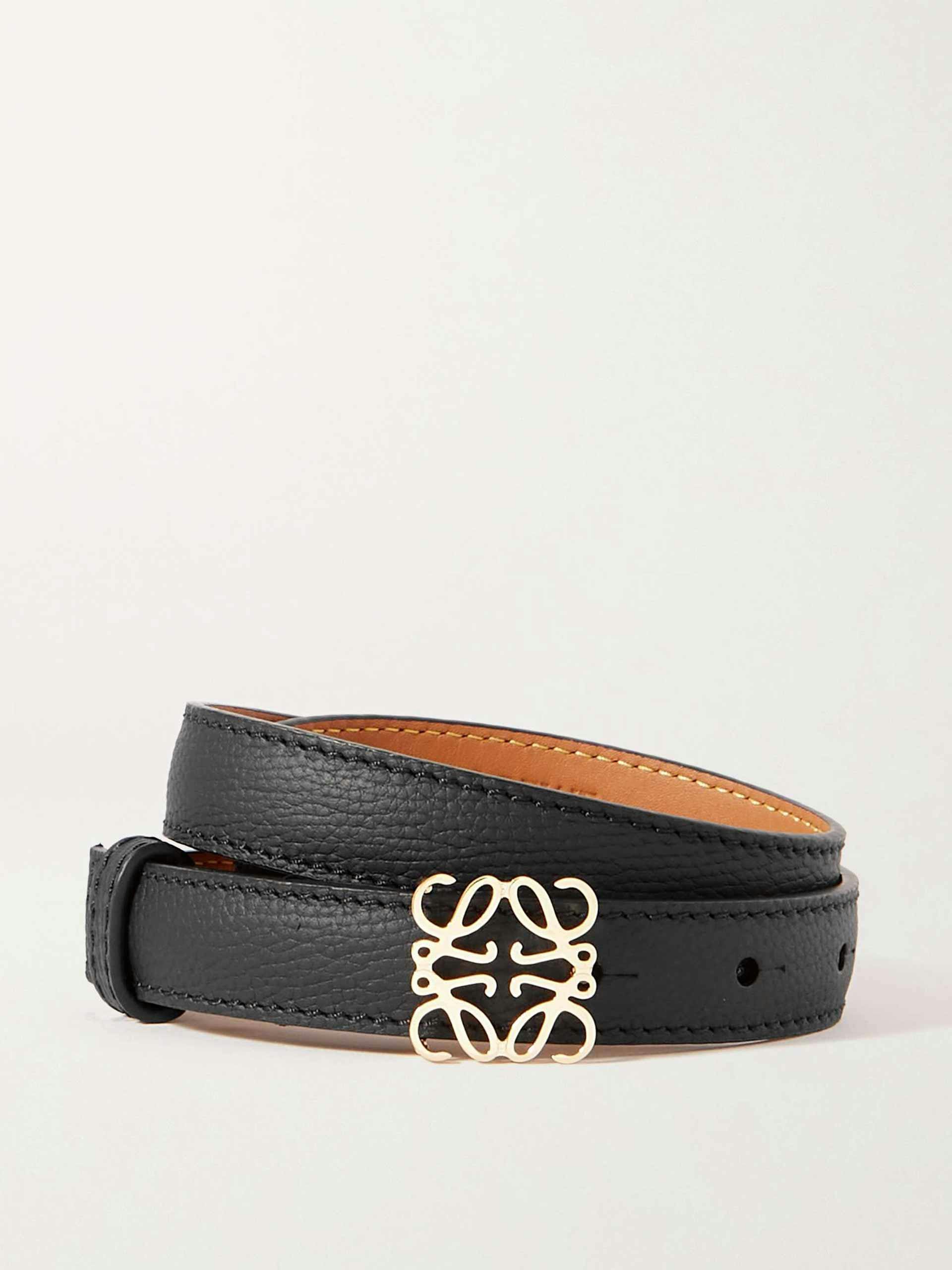Black textured leather belt