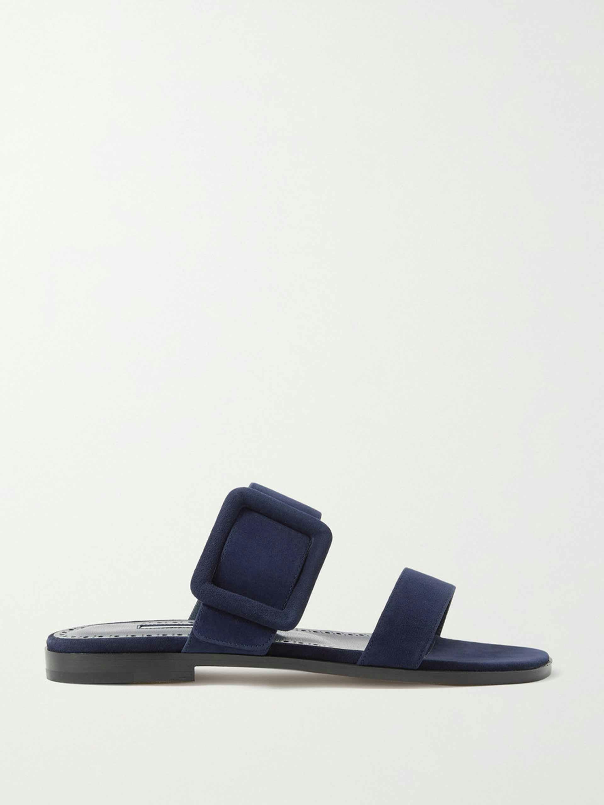 Blue suede buckle sandals