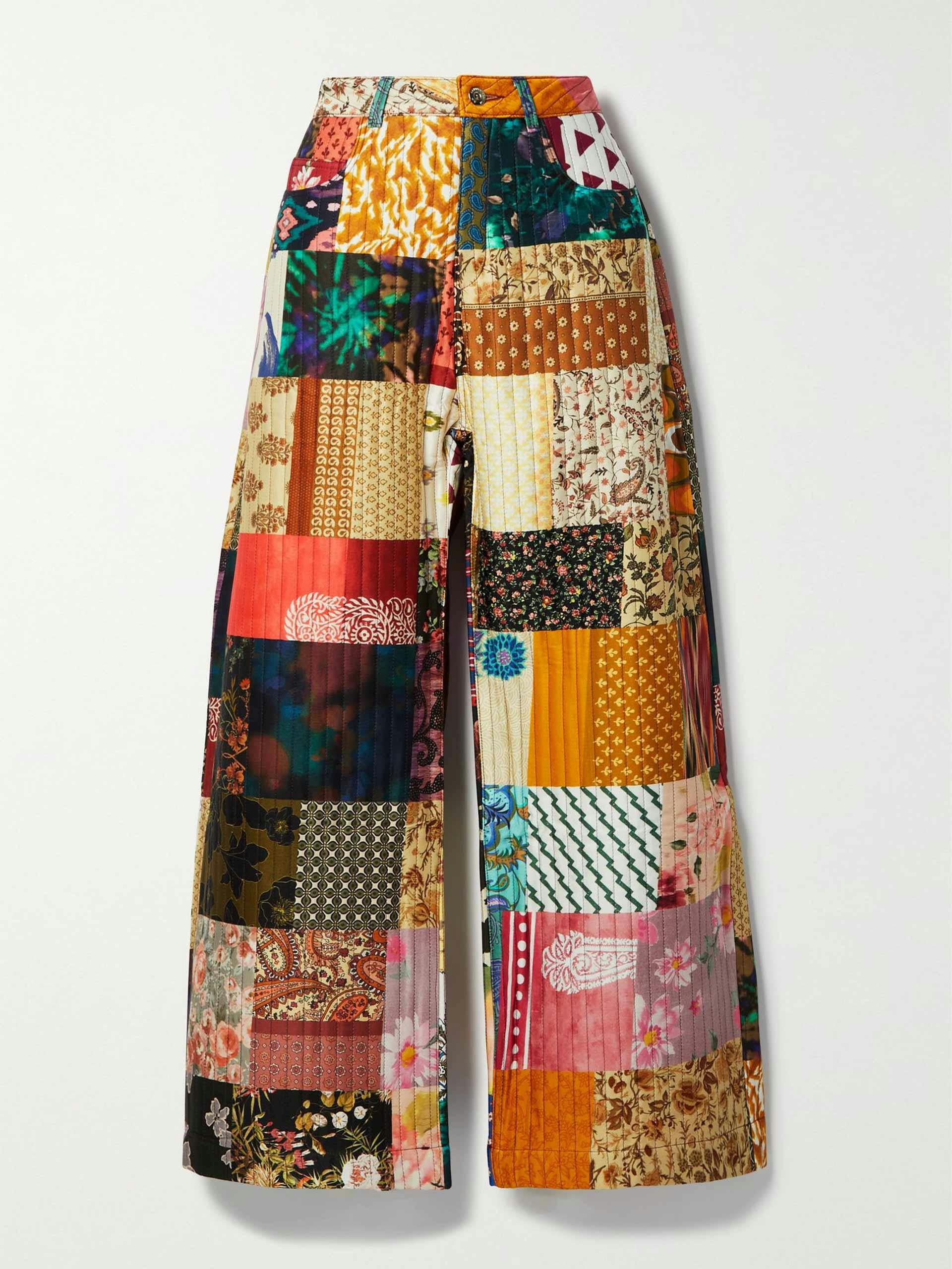 Multicoloured quilted patchwork wide leg pants