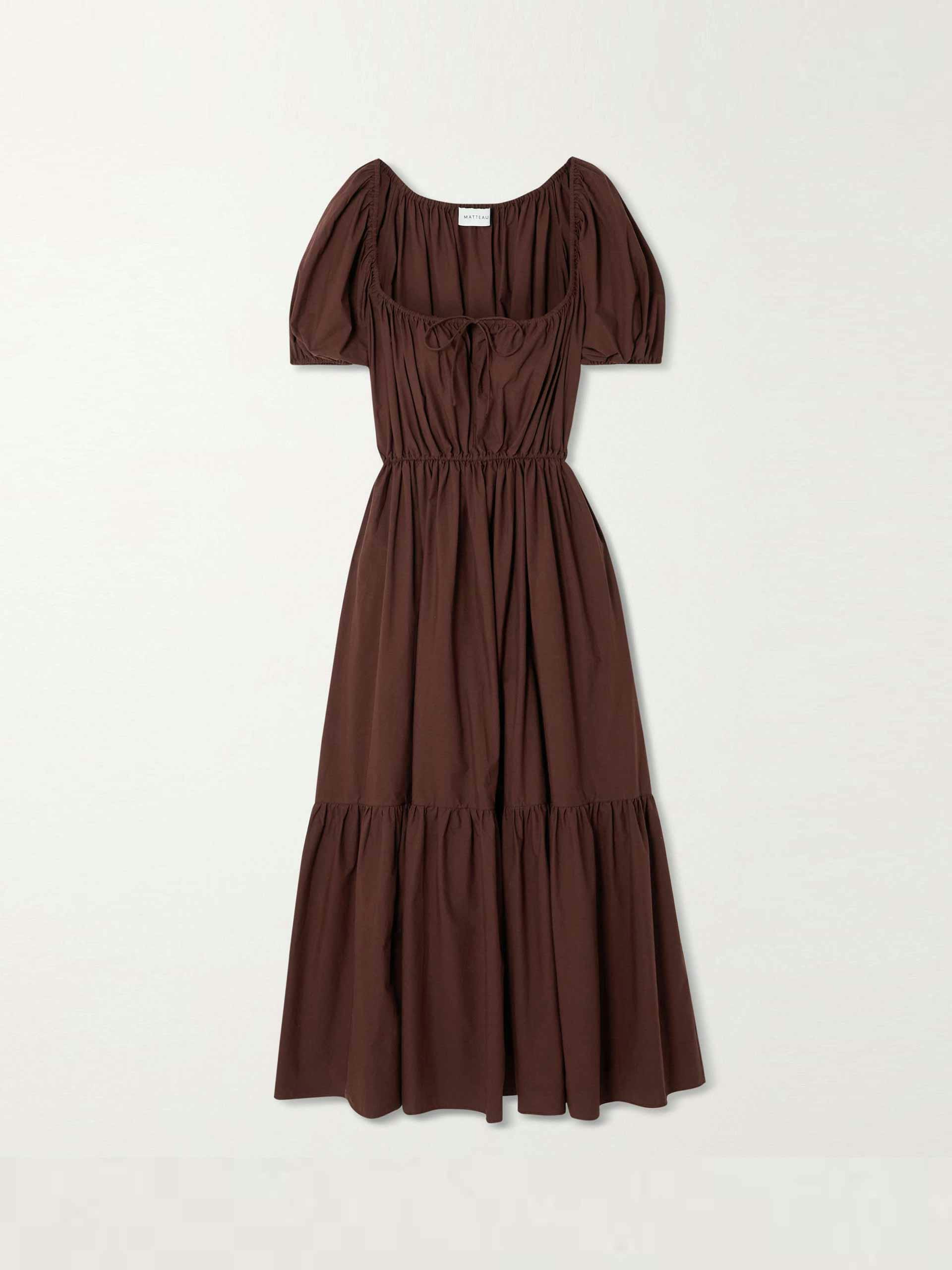 Brown tiered midi dress