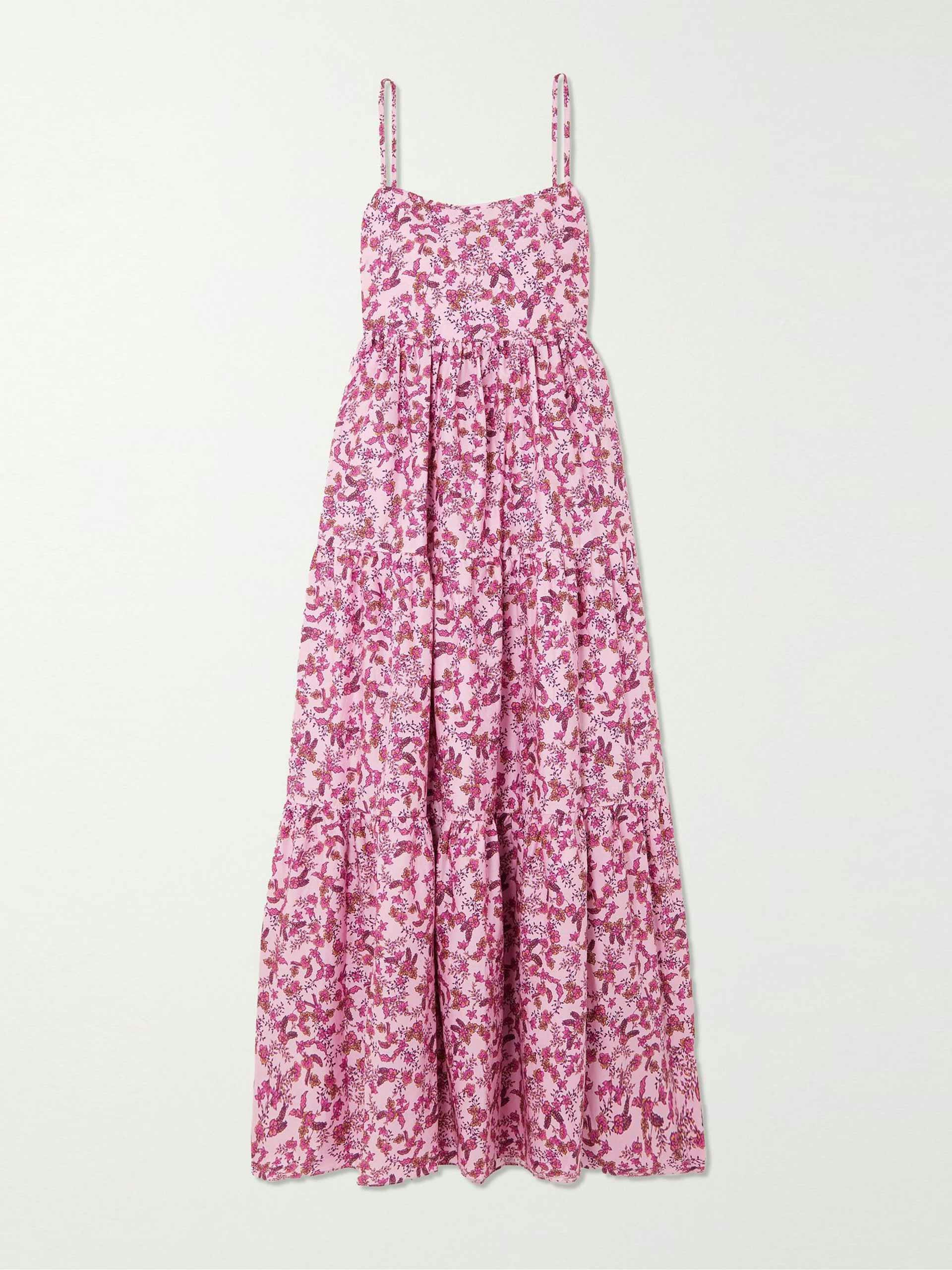 Pink floral tiered maxi dress