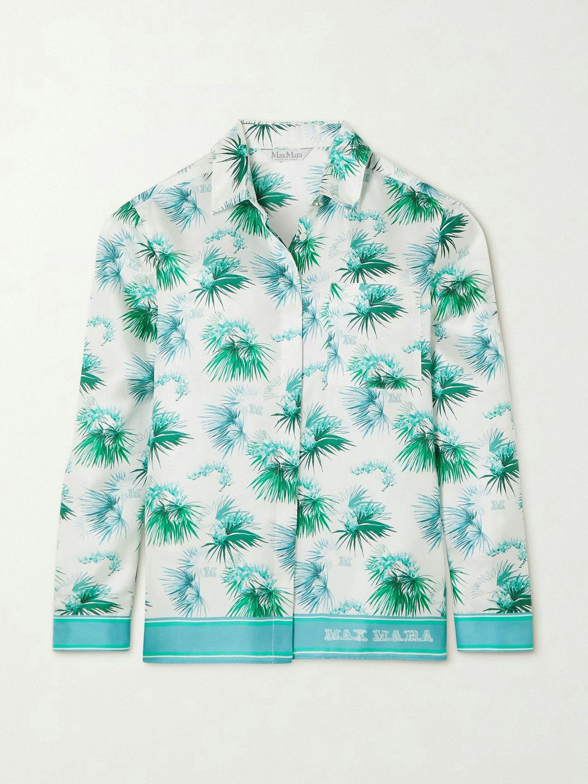 Palm tree print silk shirt