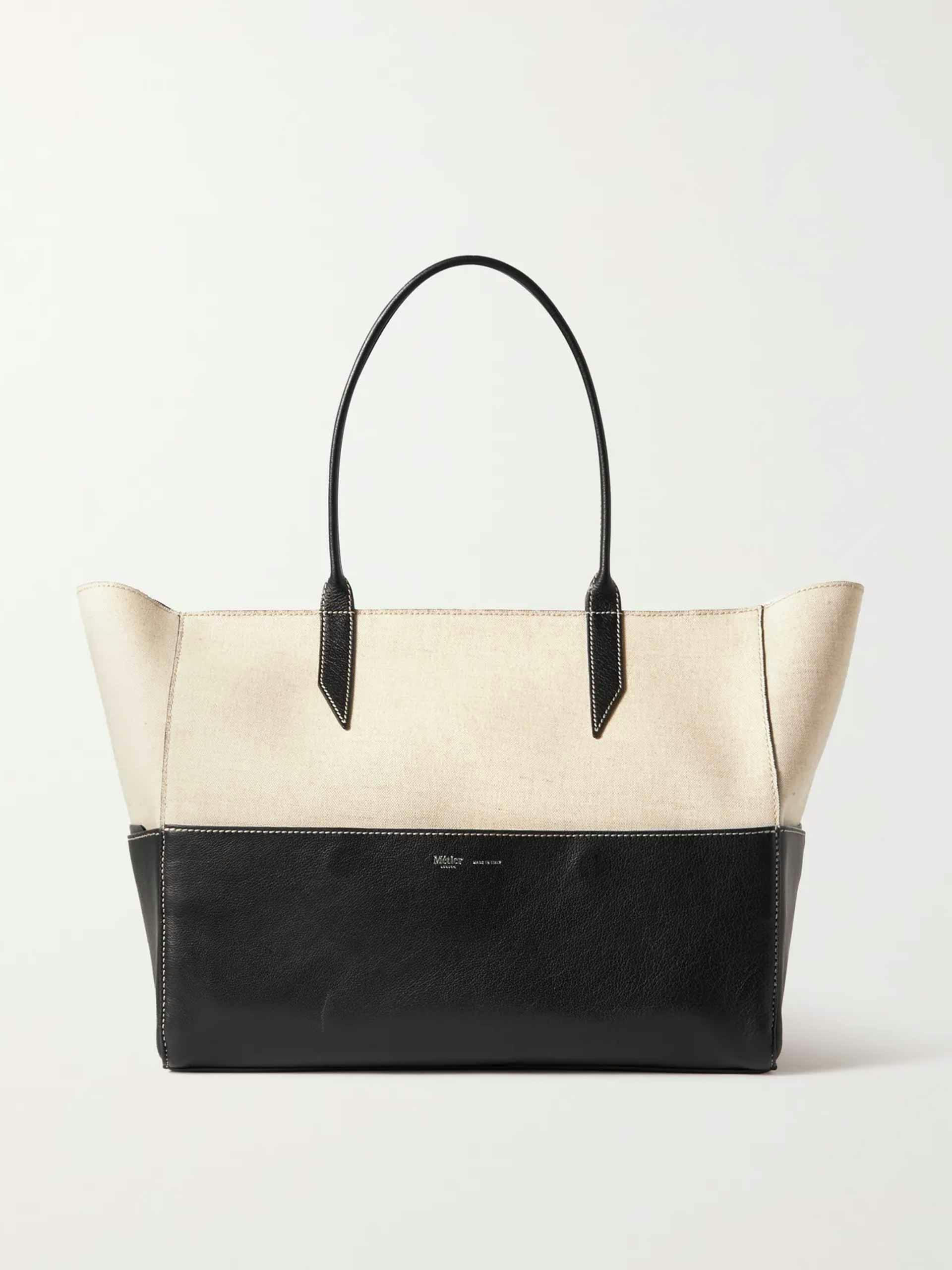 Linen and leather tote bag