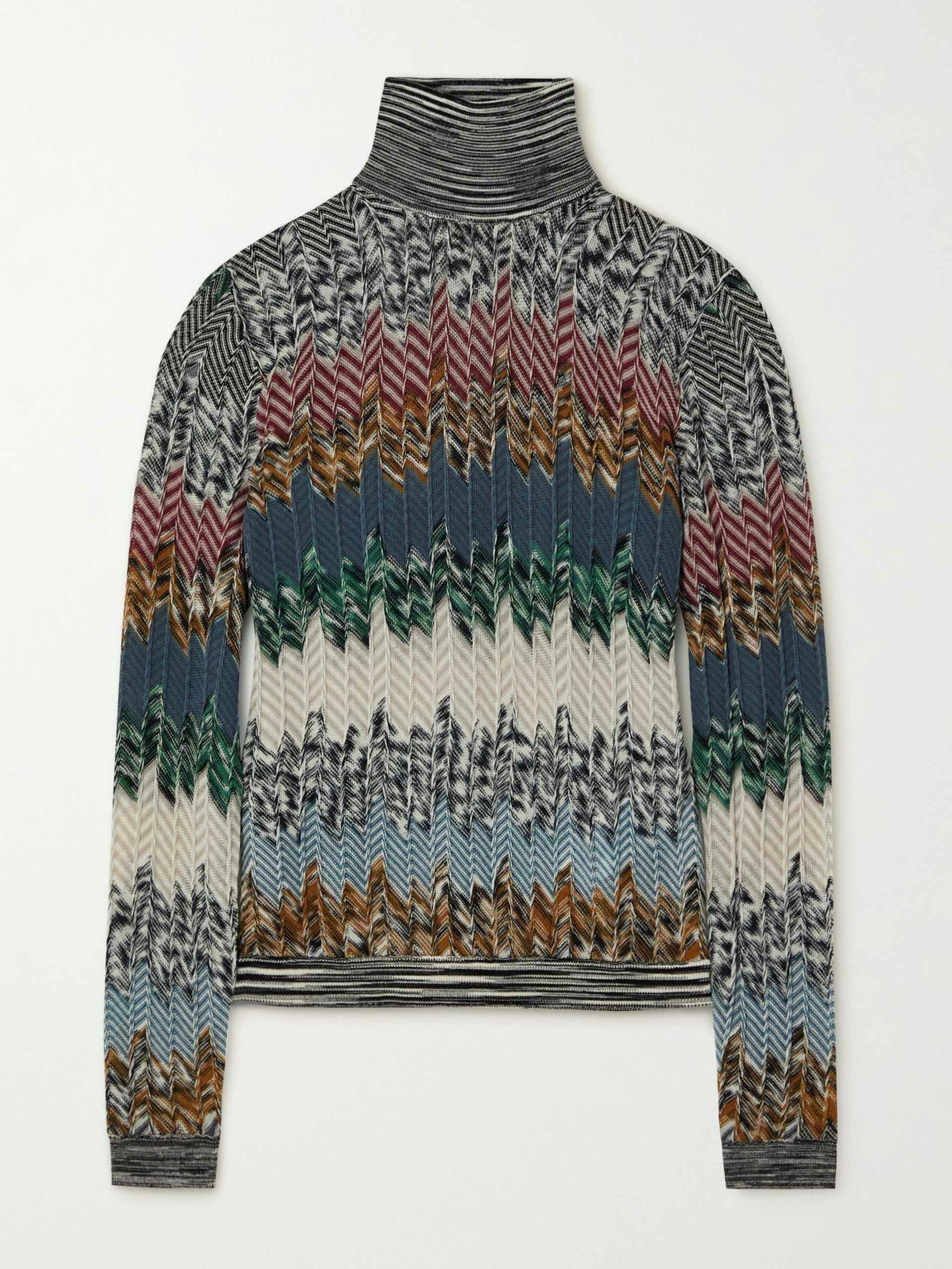 Multicoloured crochet-knit turtleneck sweater