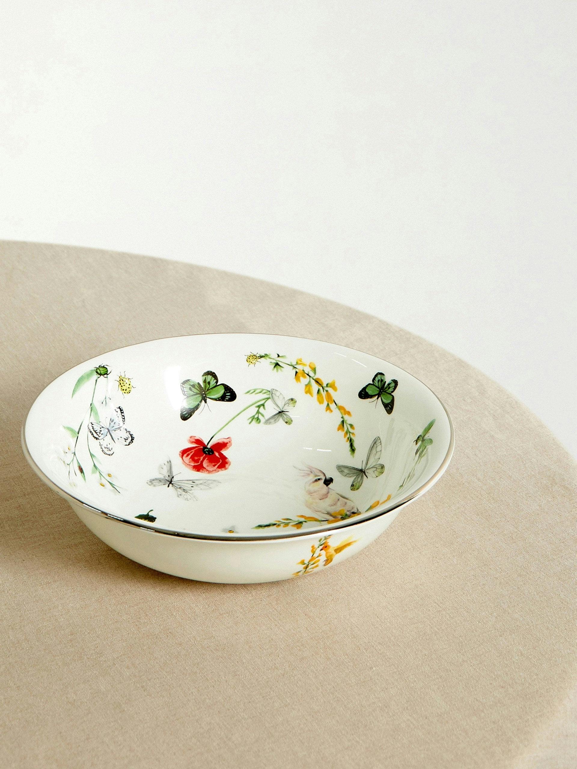 Bone china floral serving bowl
