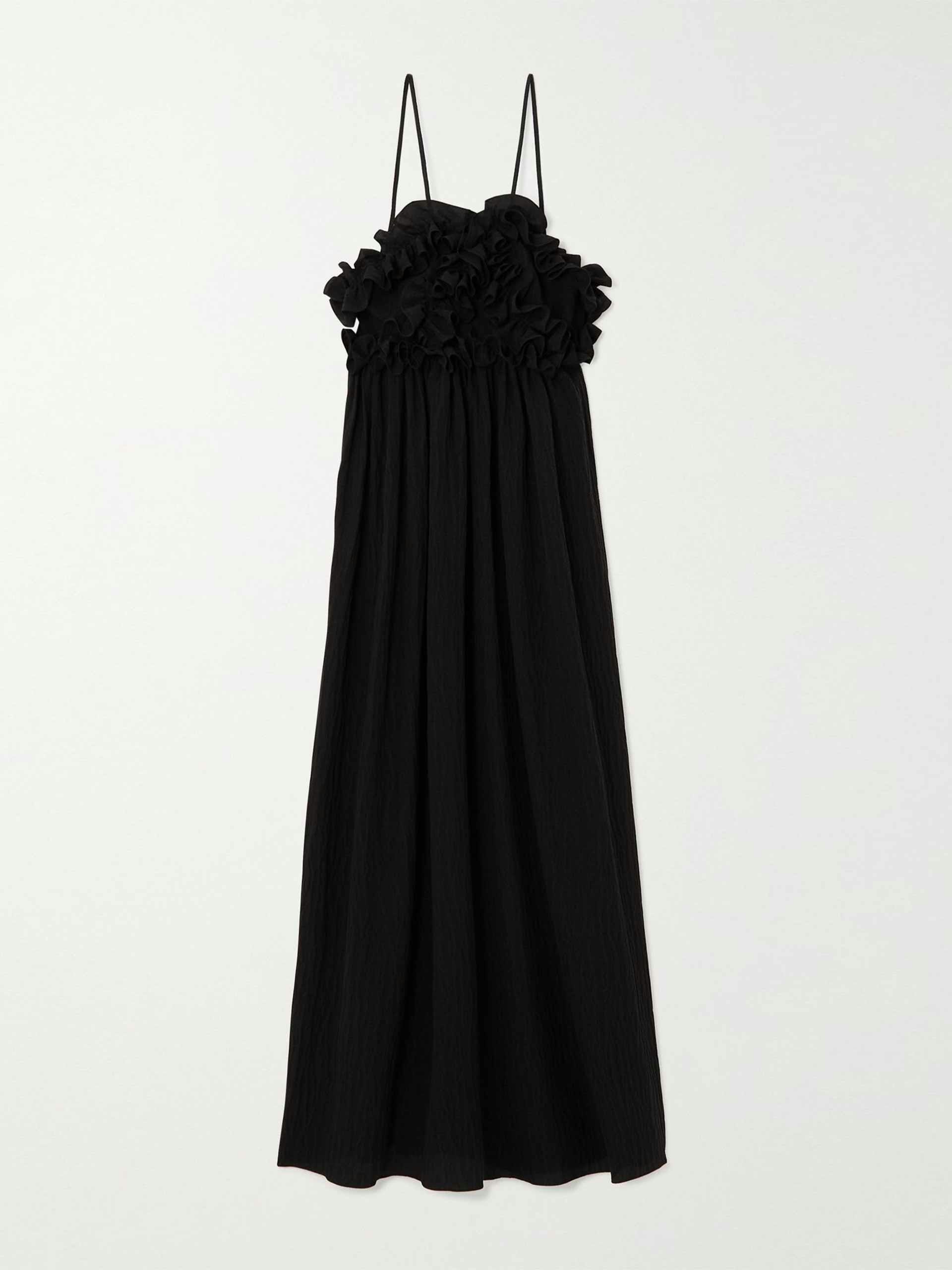 Black ruffle midi dress