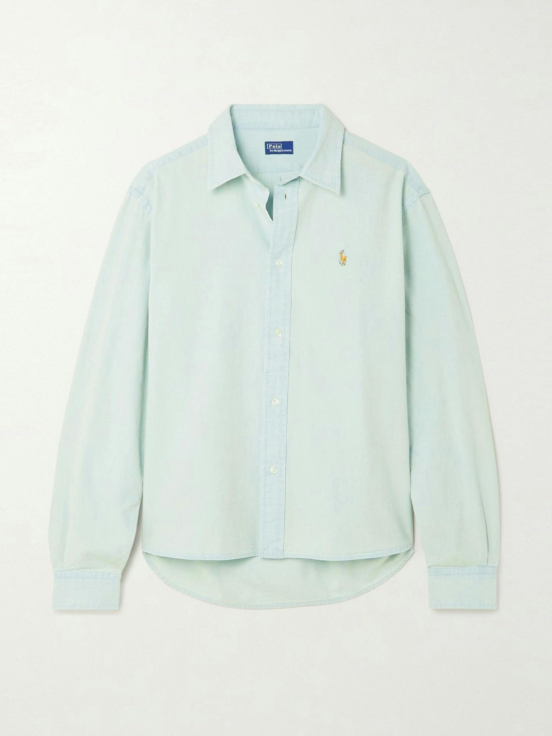Embroidered cotton-chambray shirt