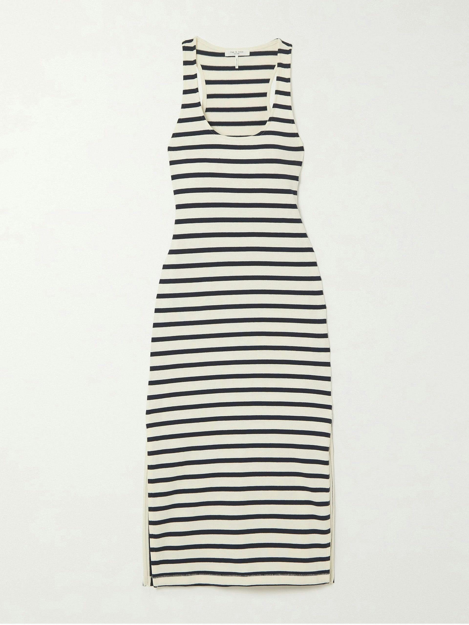 Black and white striped jersey midi dress