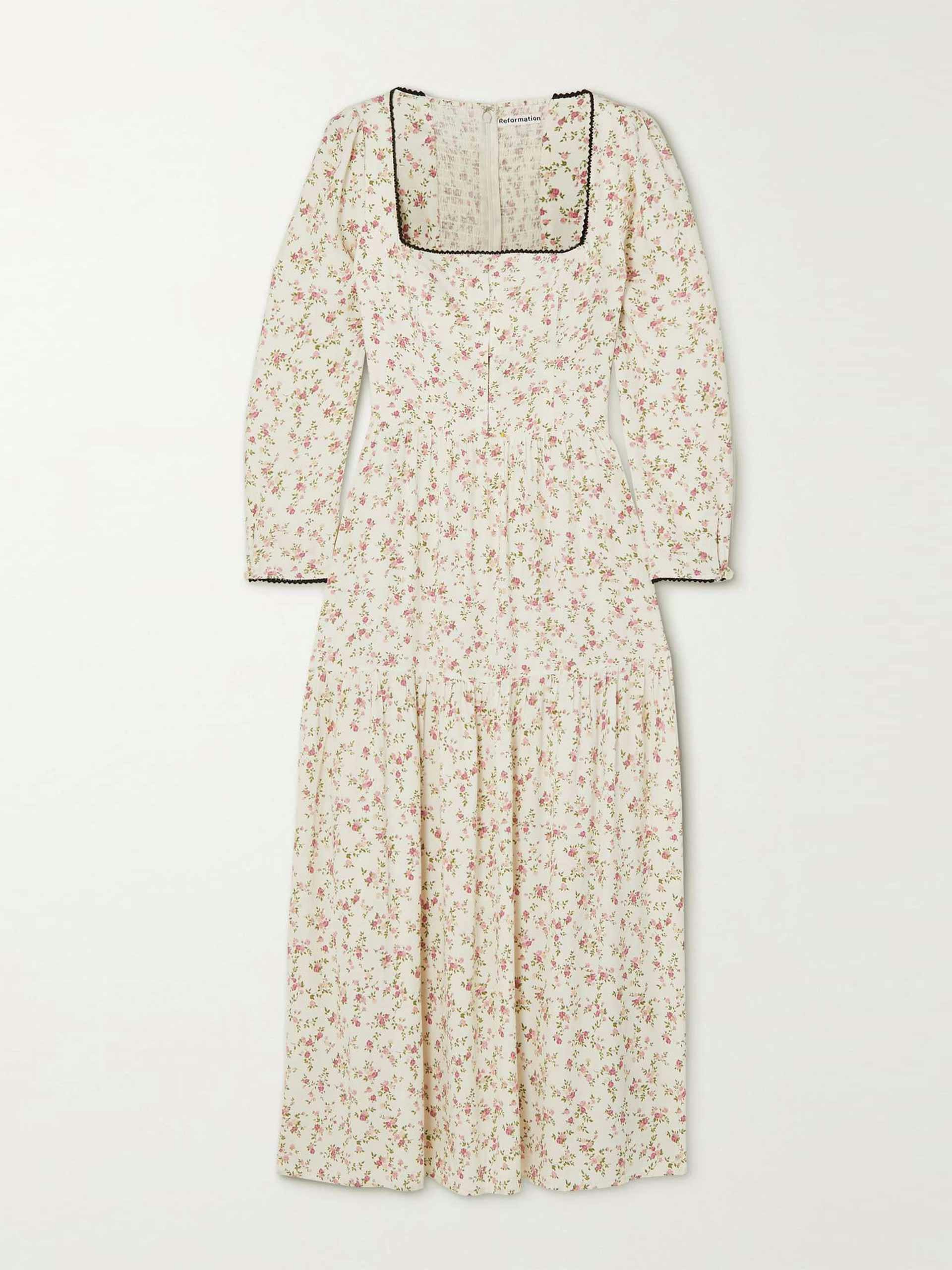 Chaylyn ric rac-trimmed floral-print crepe midi dress