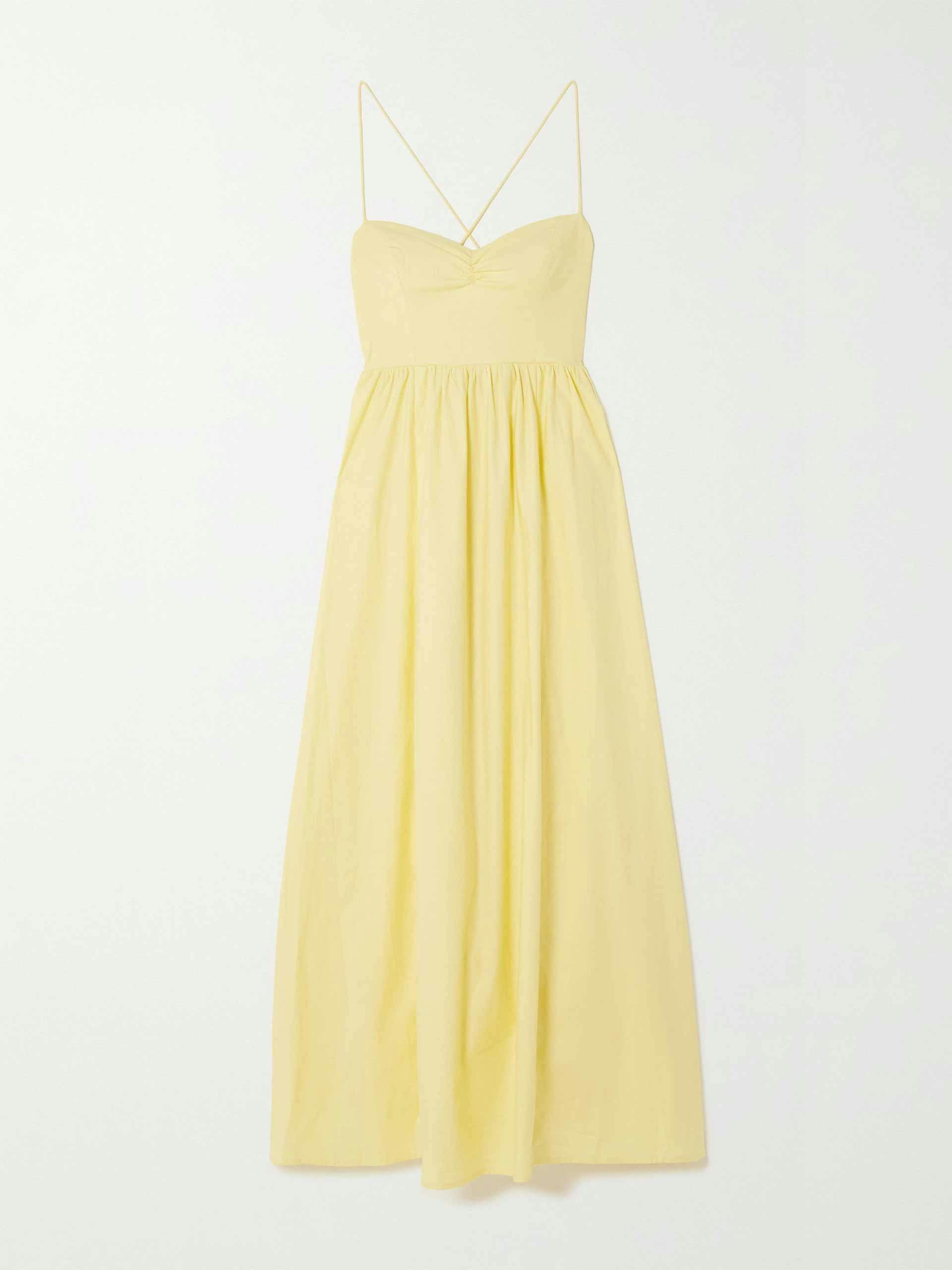 Yellow open back midi dress