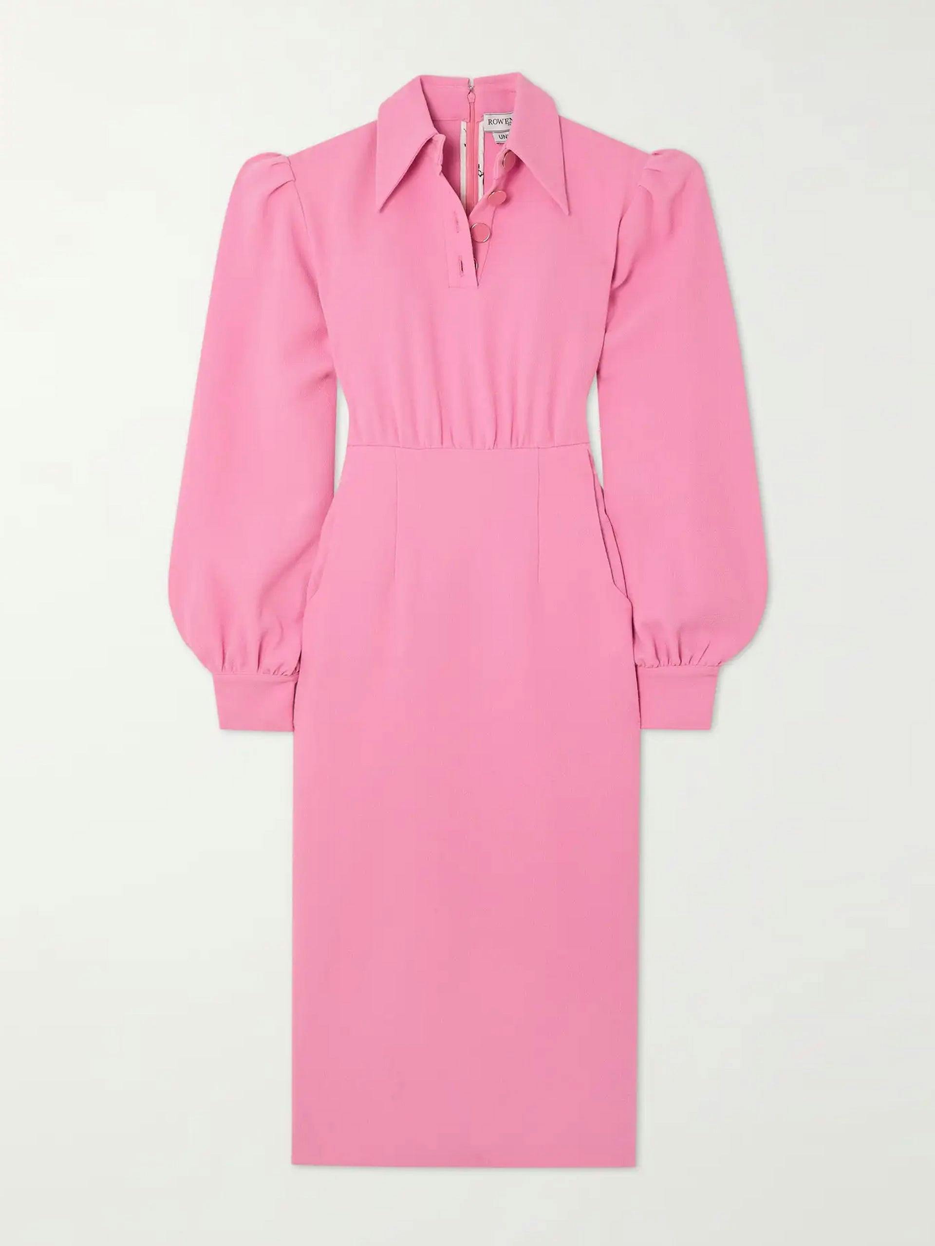 Button-embellished wool-crepe midi dress