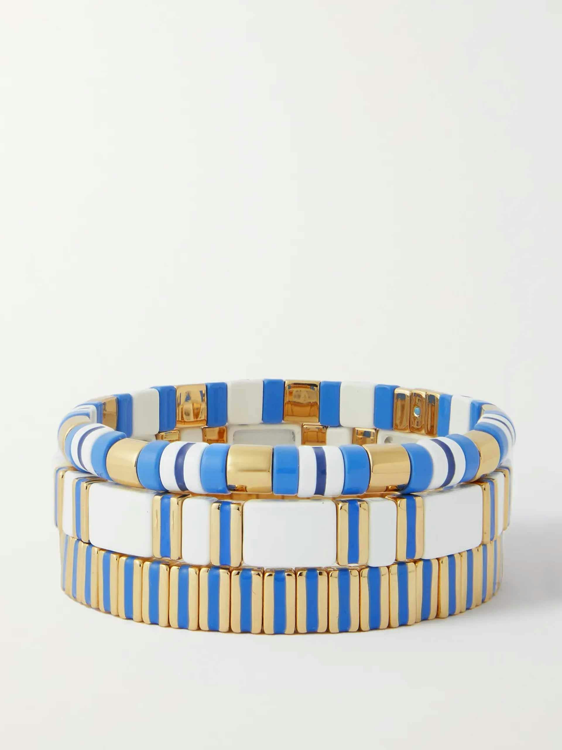 Blue and white gold-tone set of 3 bracelets