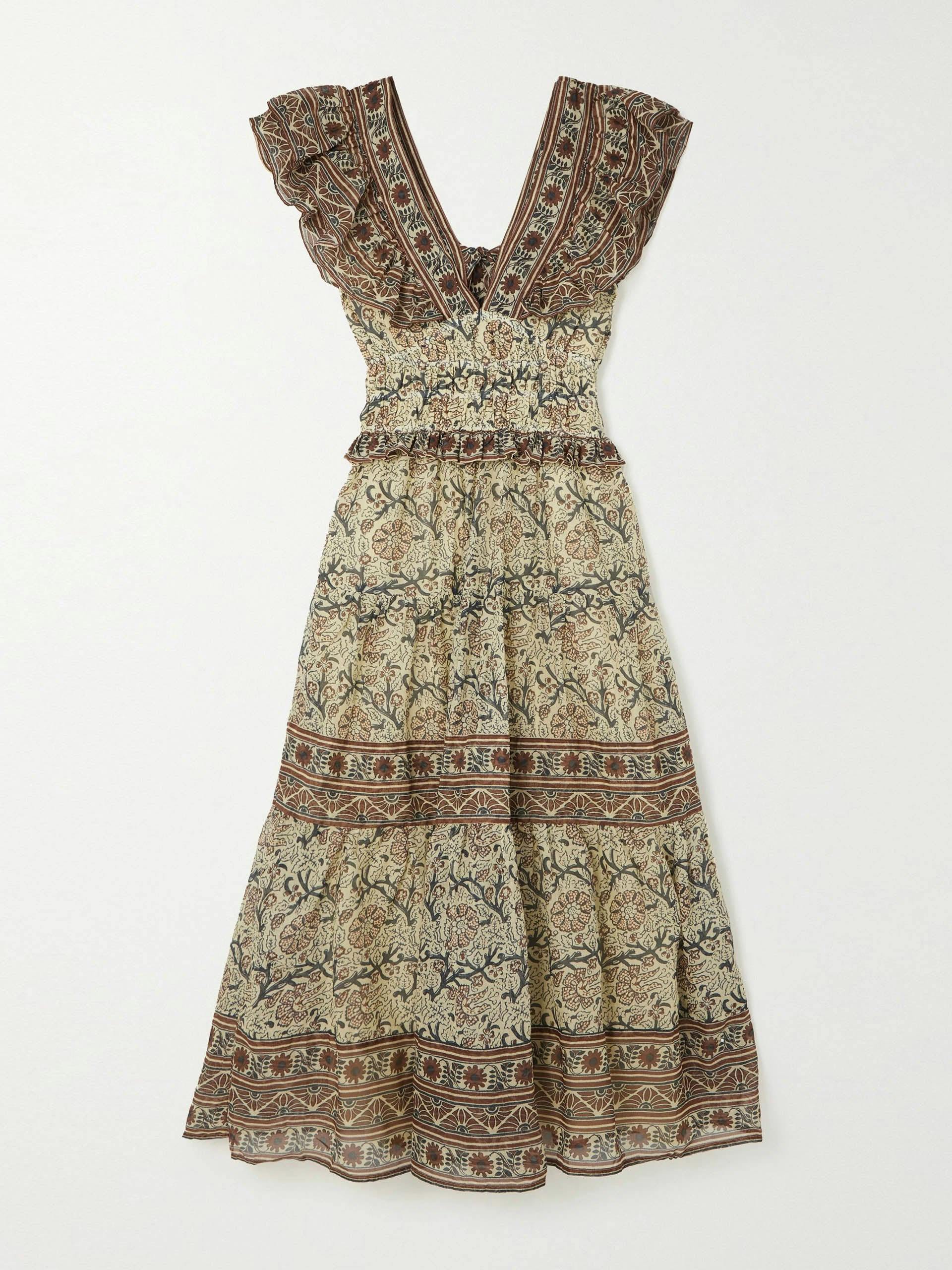 Ruffled printed cotton-voile midi dress