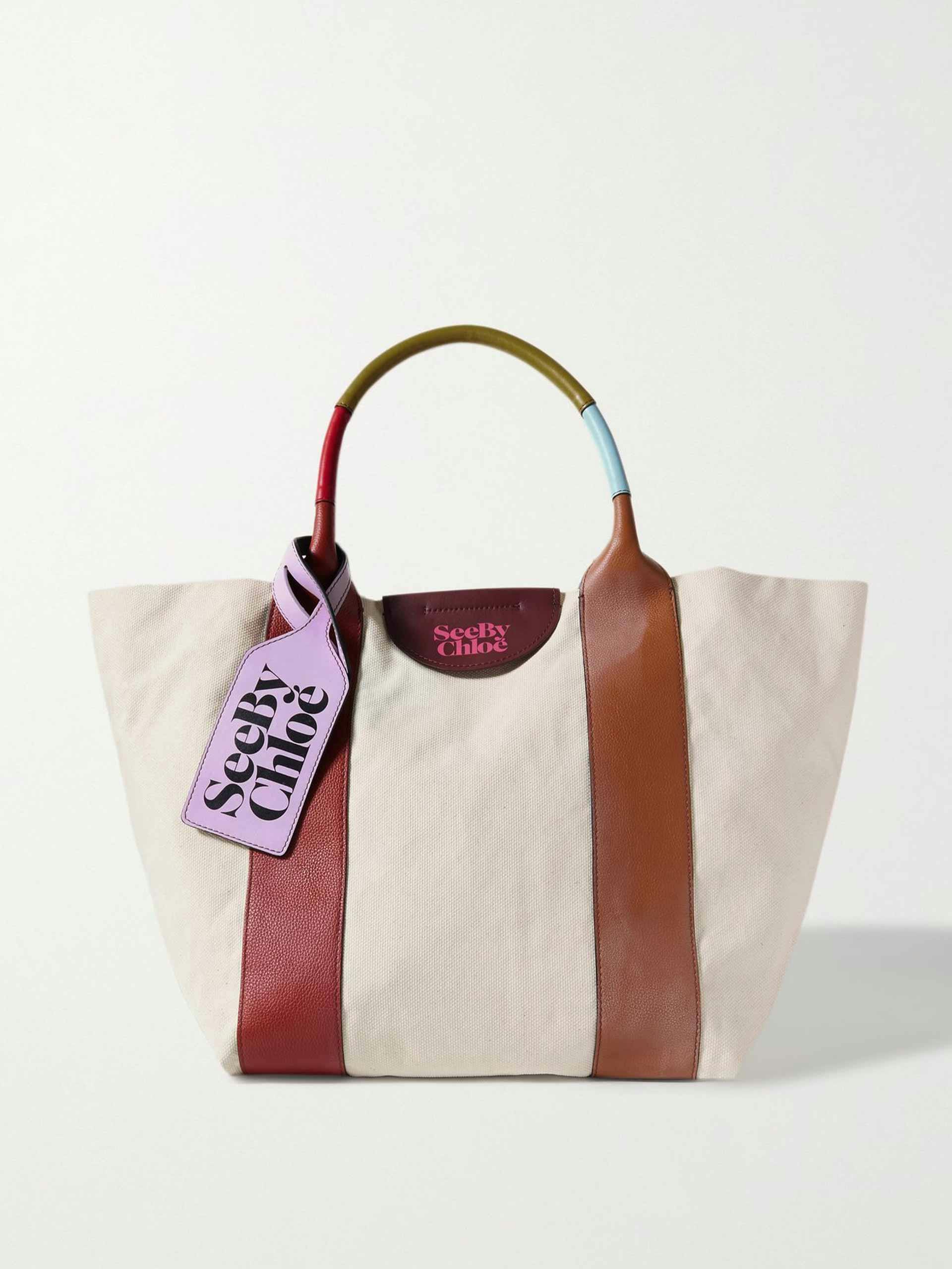 Leather-trimmed canvas tote