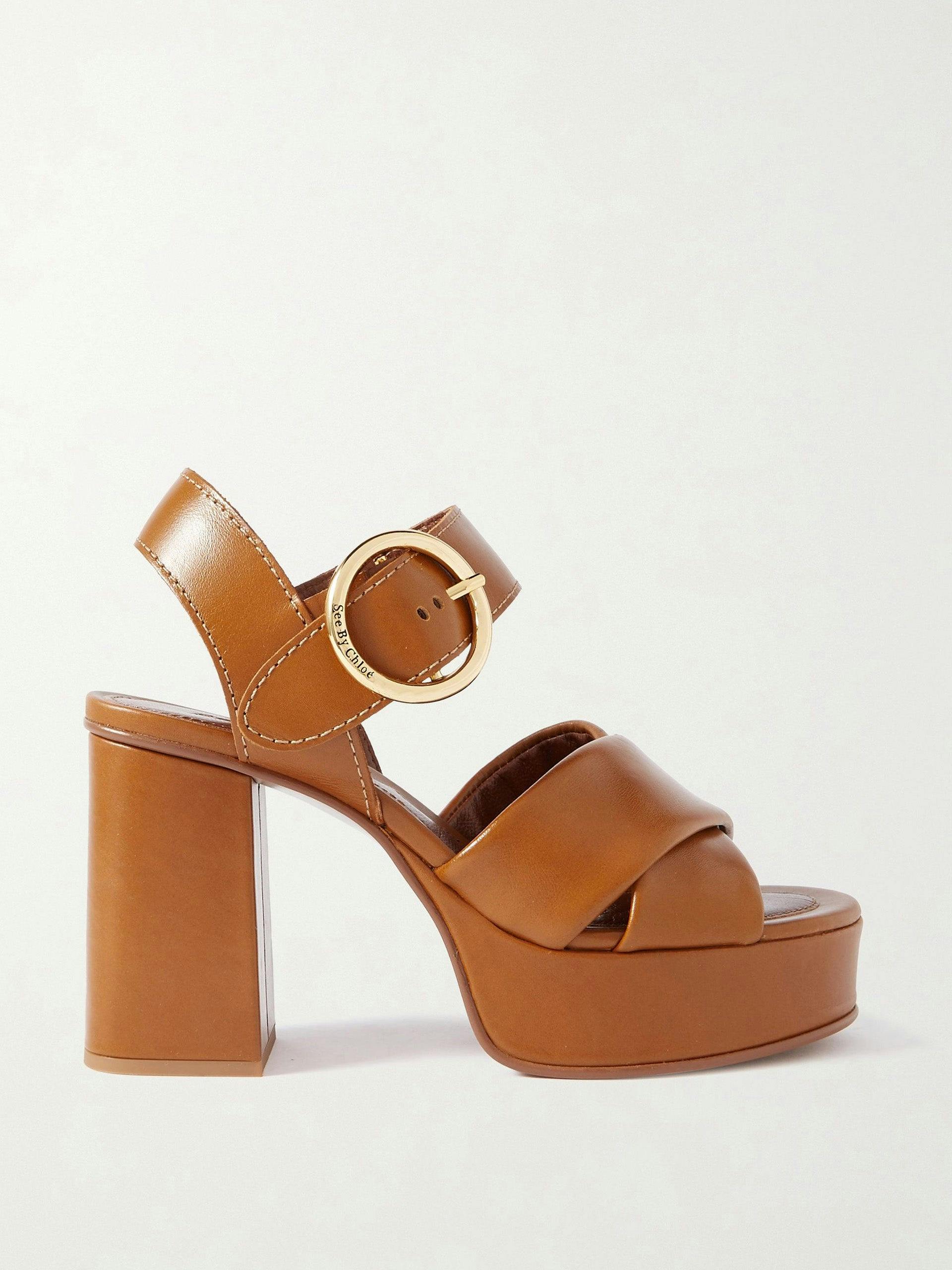 Tan leather platform sandals