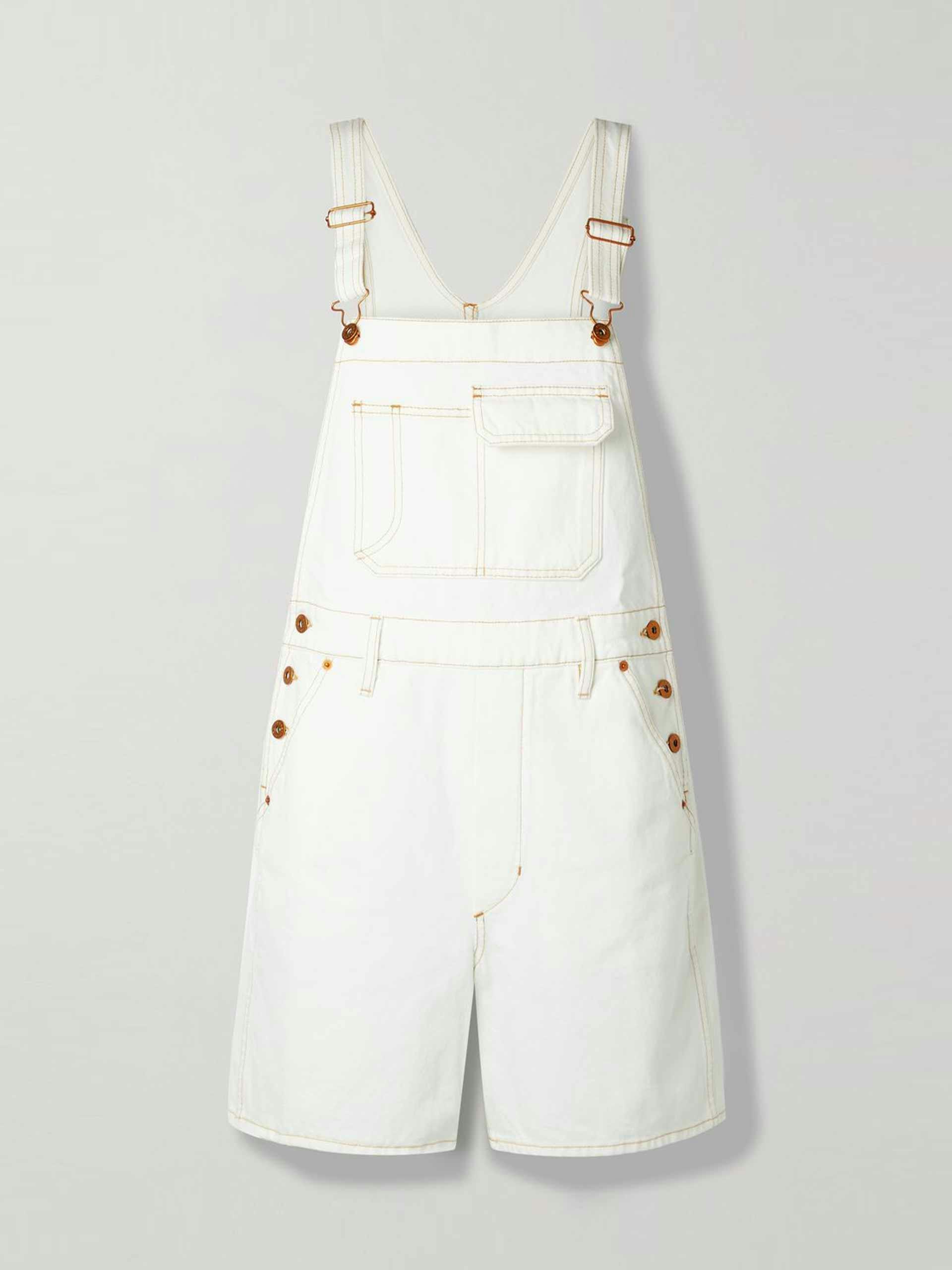 White denim overalls