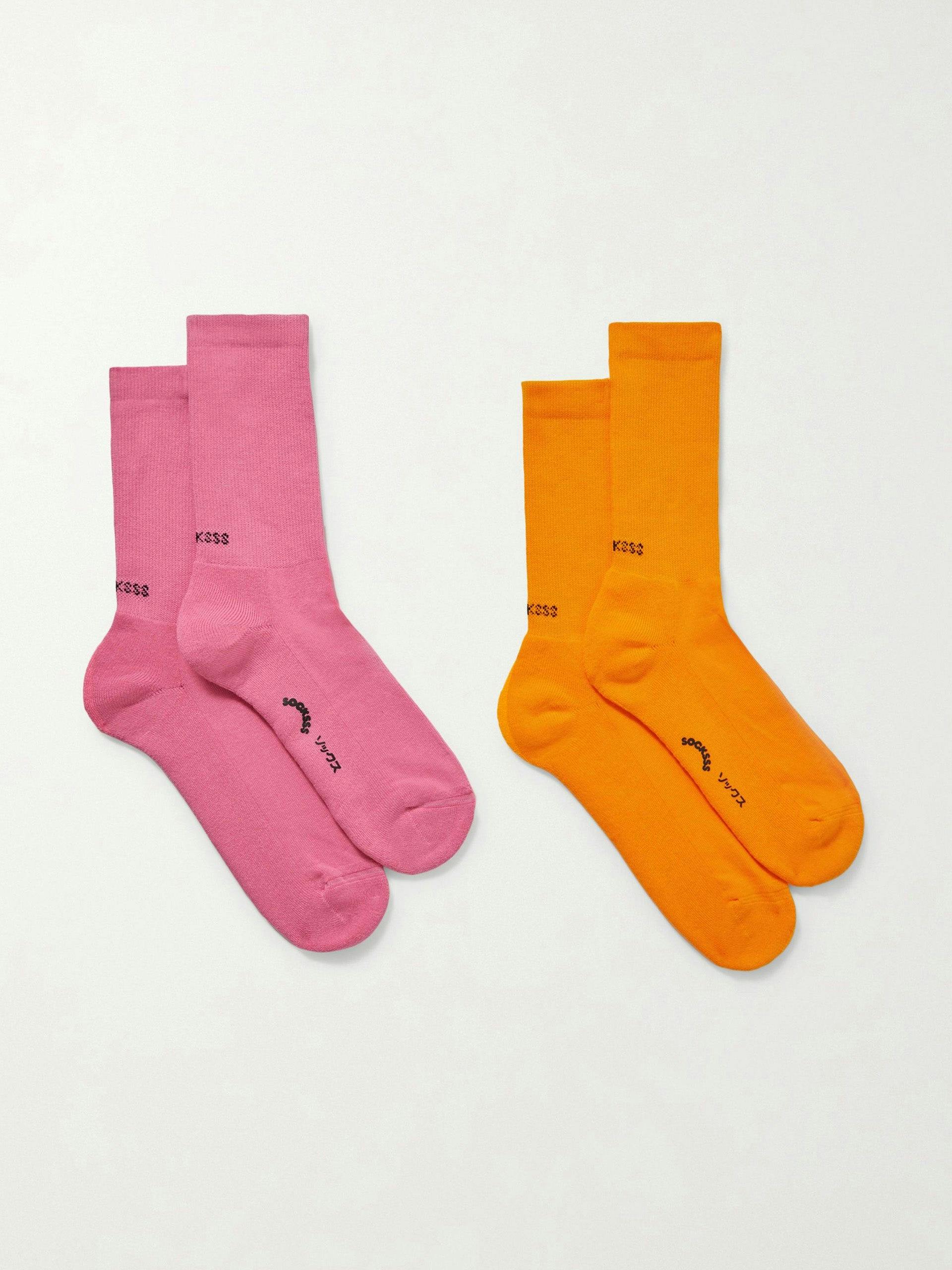 Intarsia stretch organic cotton-blend socks (set of 2)