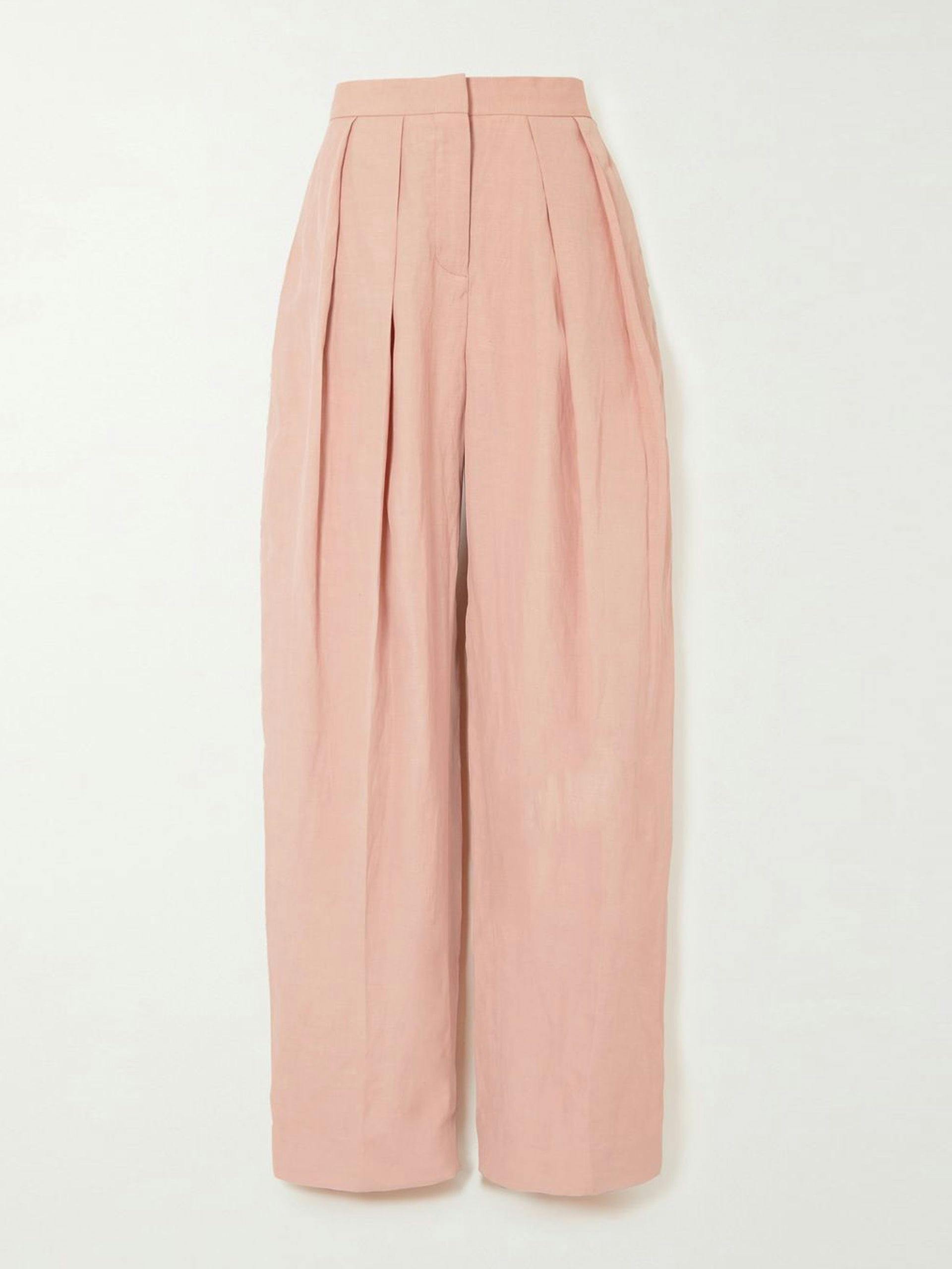 Pleated woven straight-leg trousers