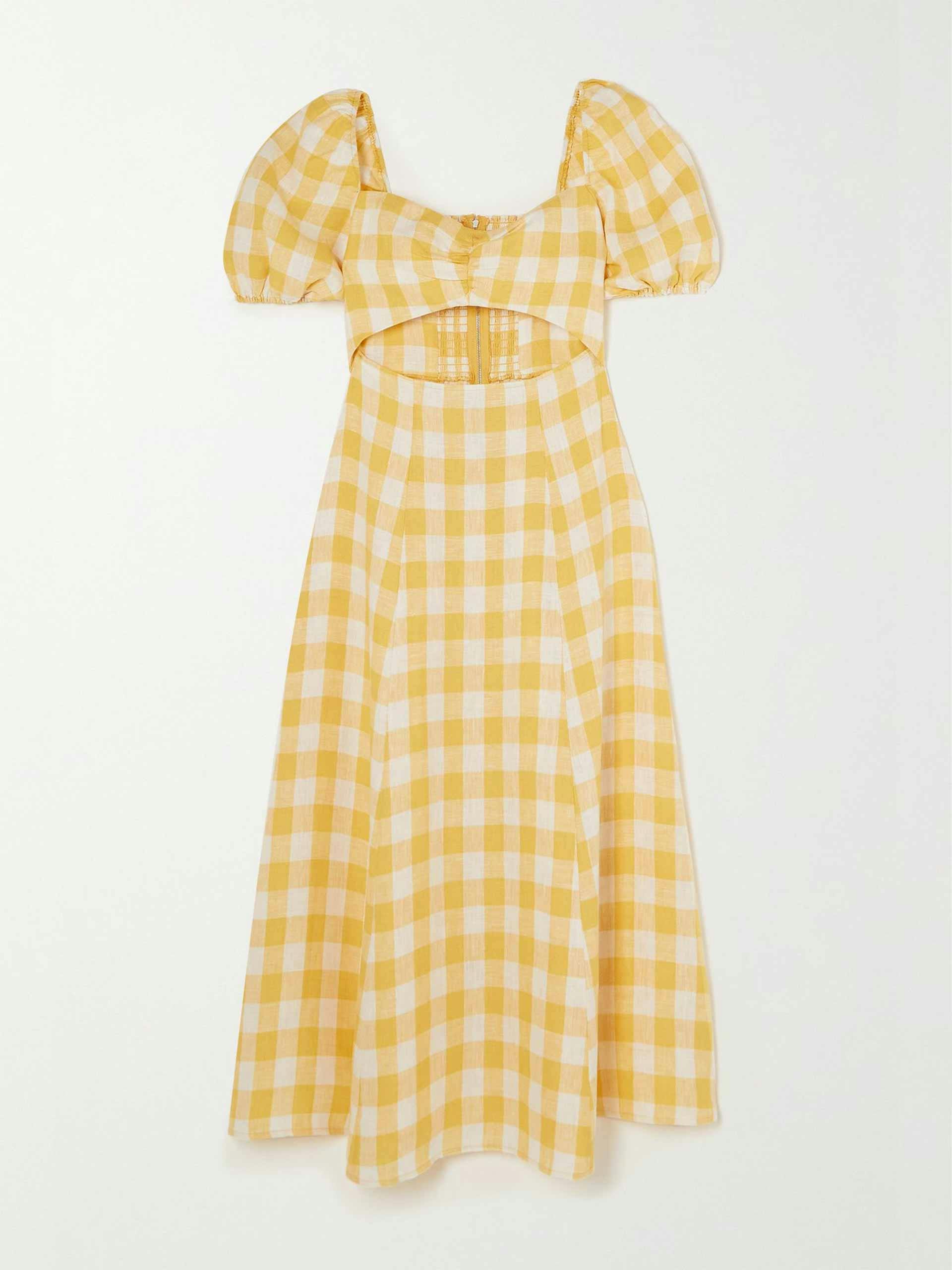 Cutout gingham linen dress