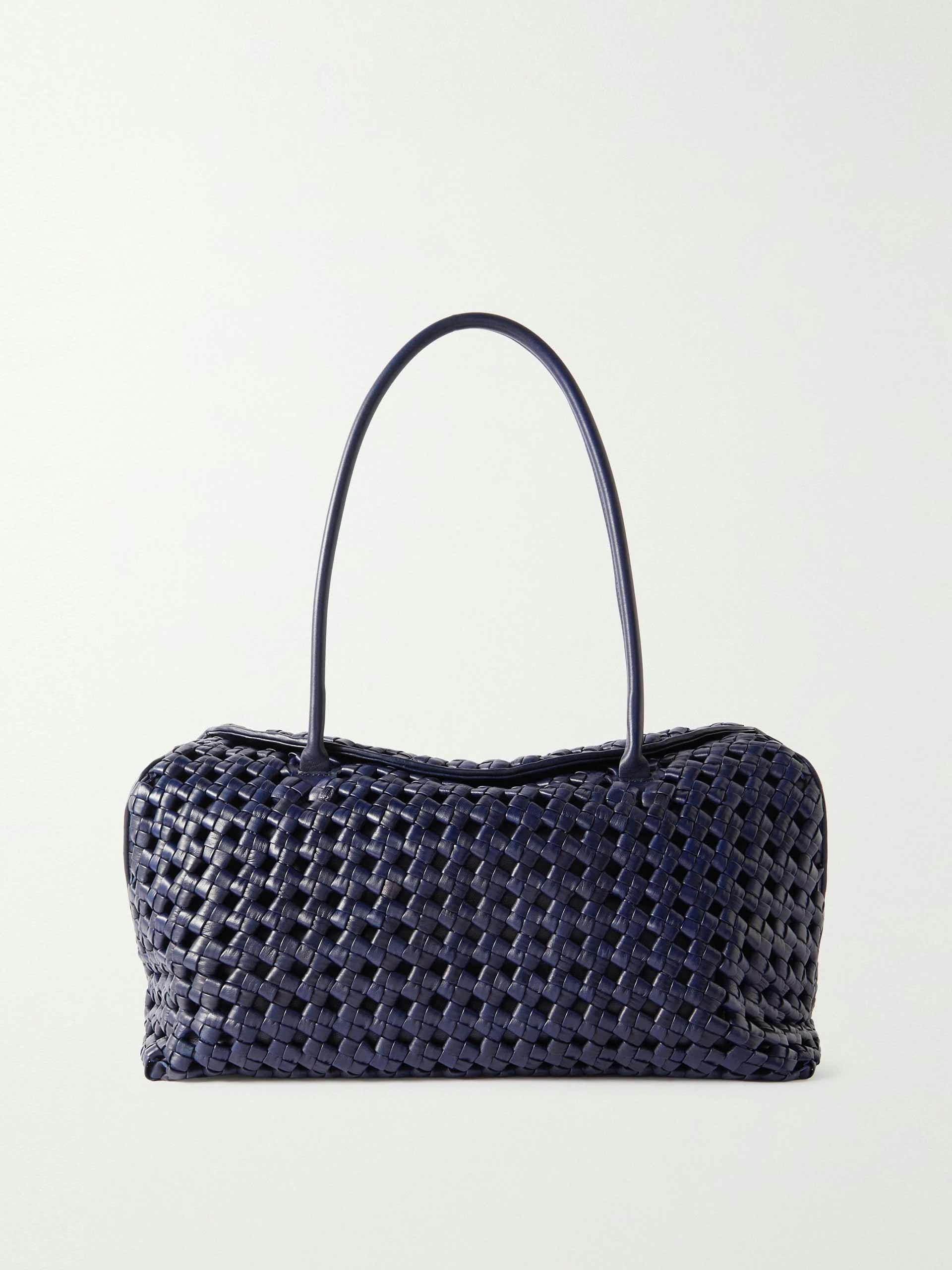 Navy woven leather tote bag