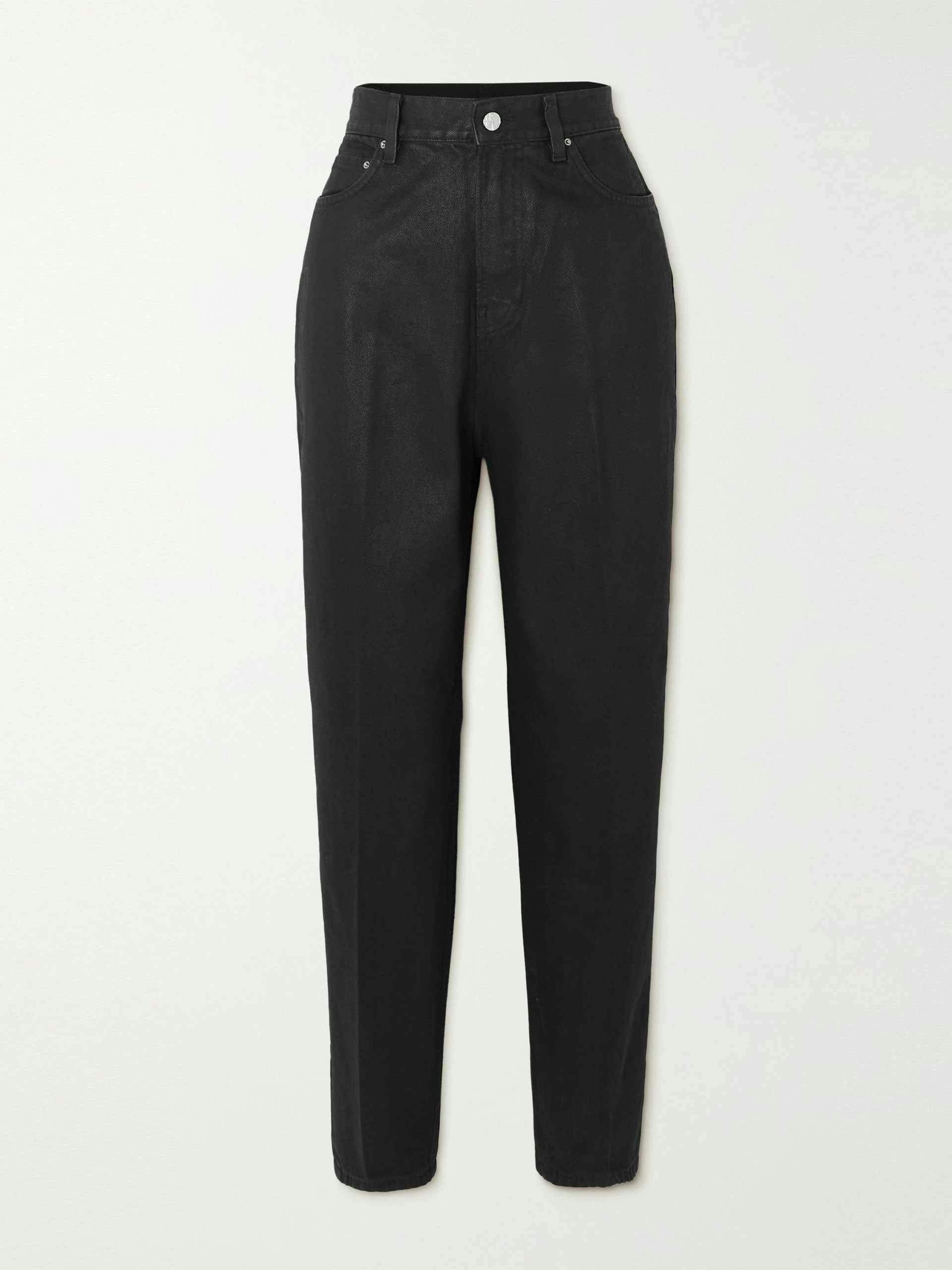 Black high rise tapered jeans