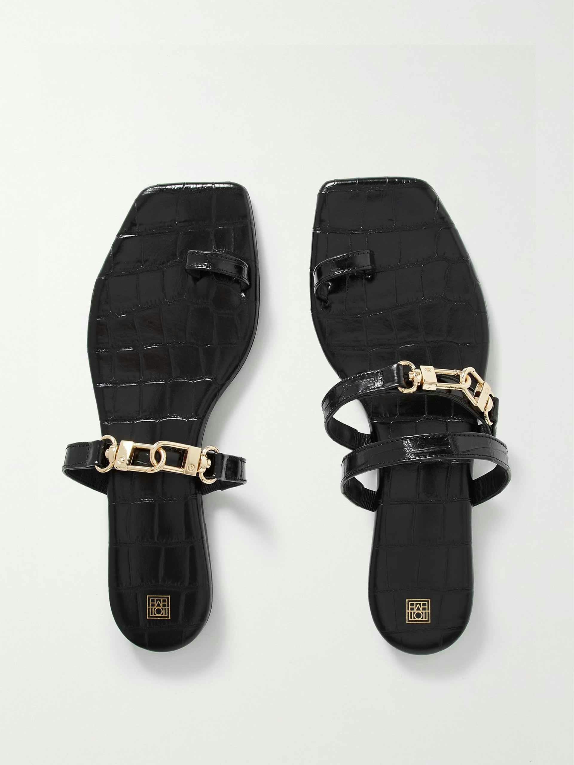 Embellished croc effect leather sandals