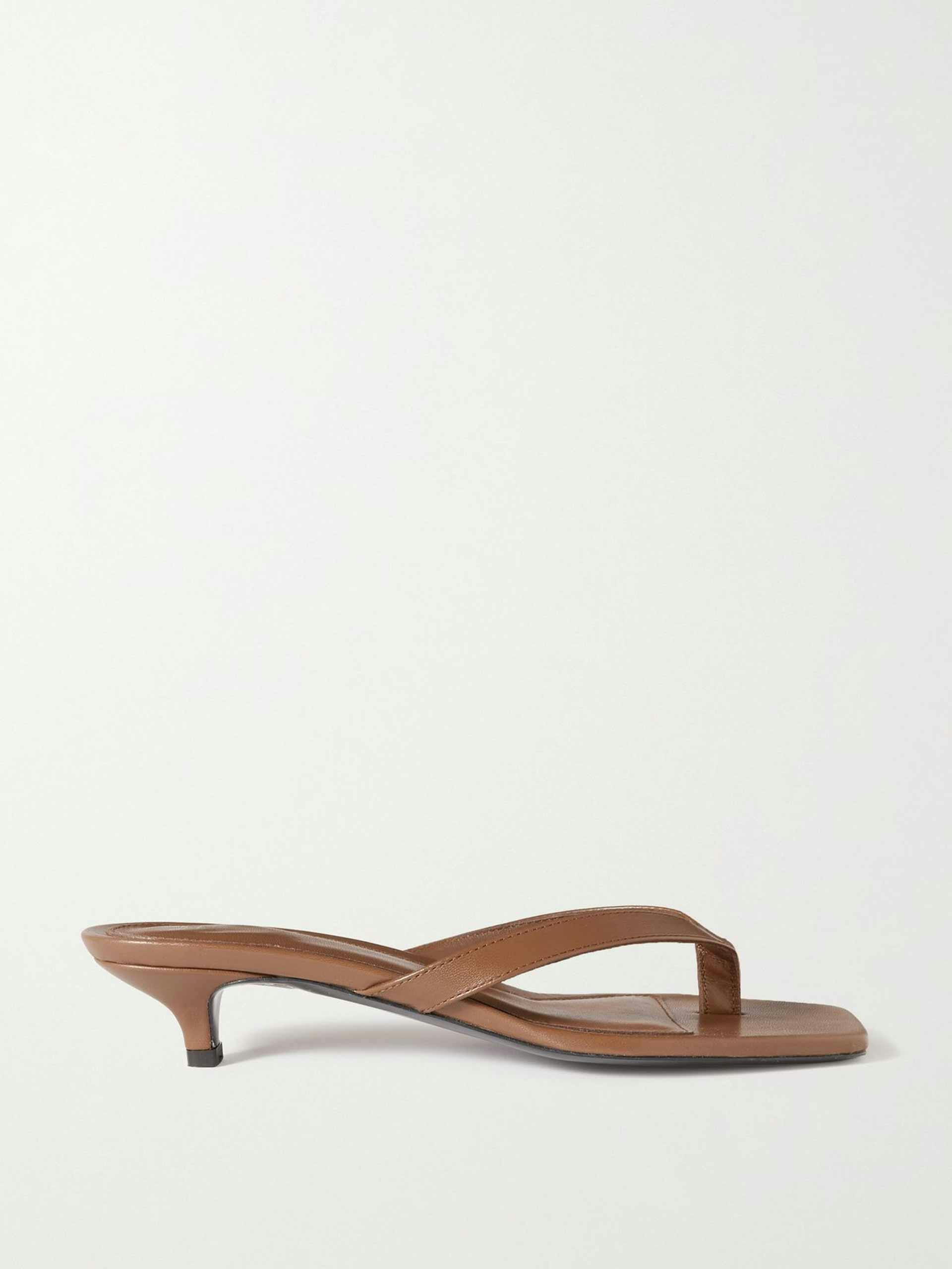 Brown leather flip flops