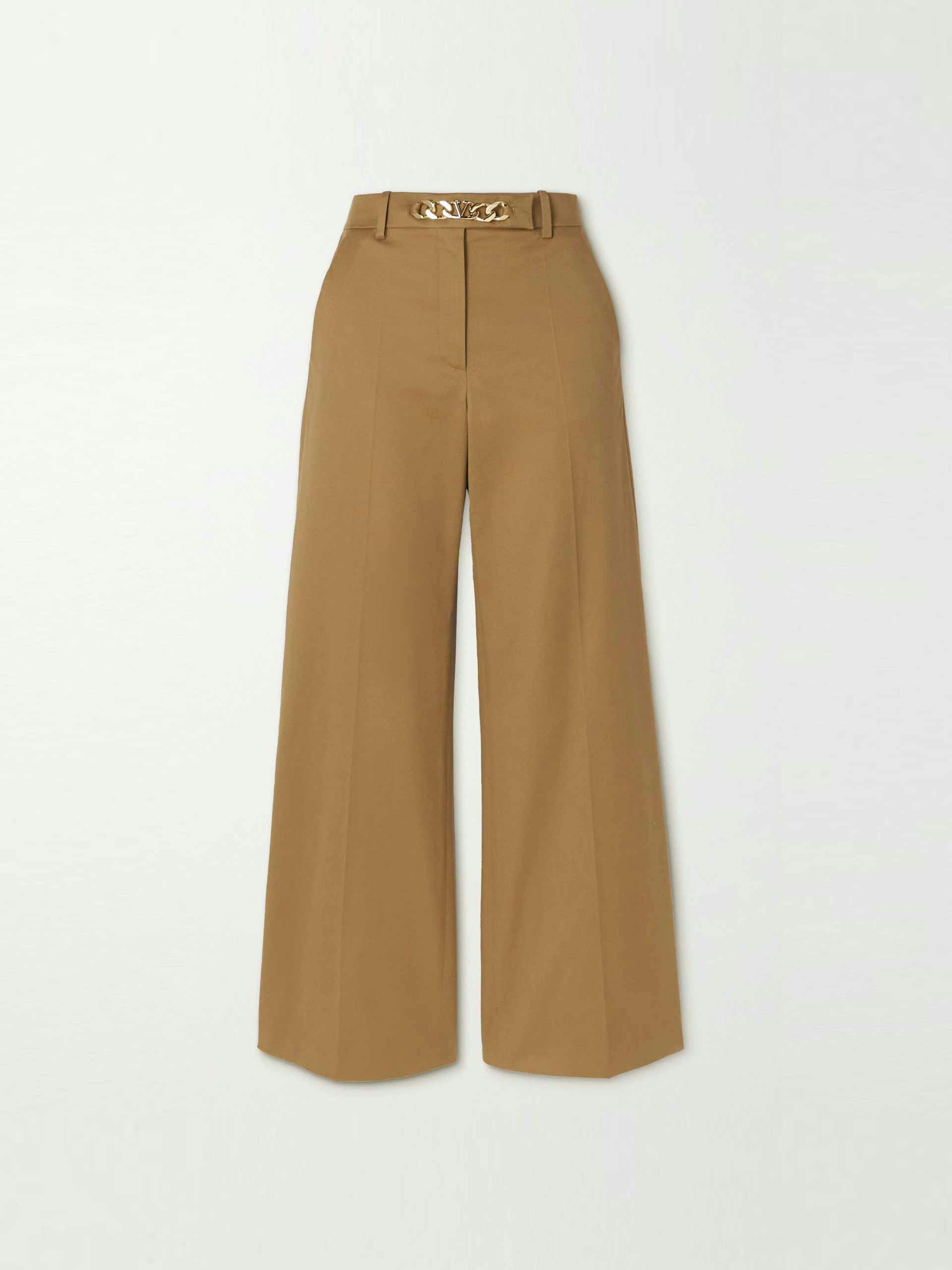 Embellished cotton blend wide leg trousers