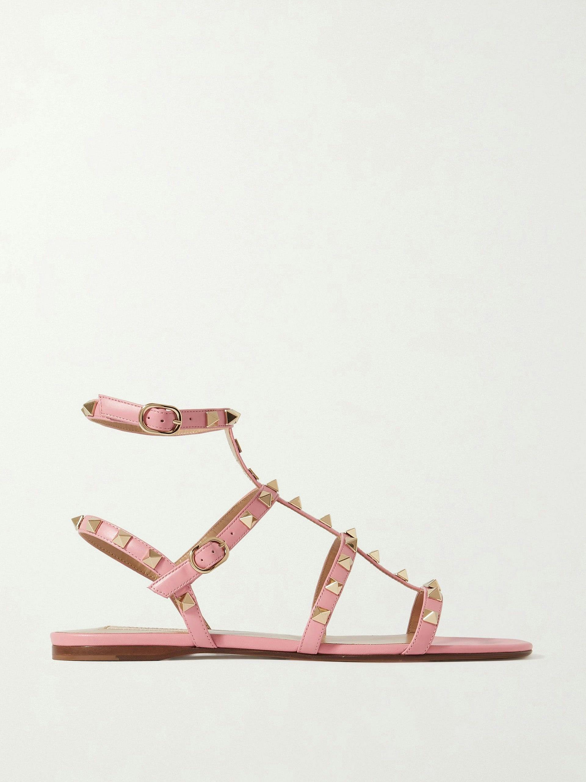 Pink Rockstud leather sandals