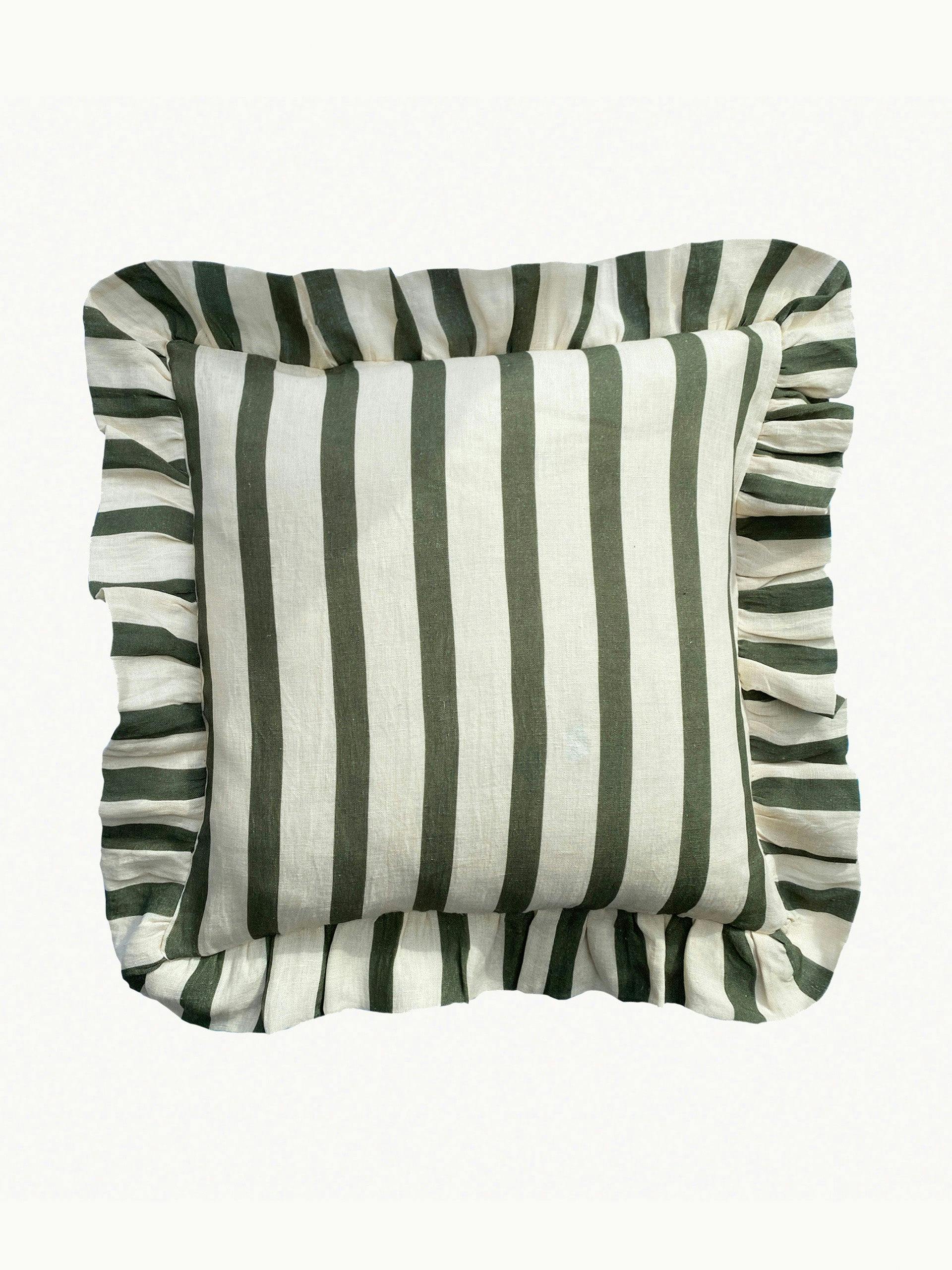 Olive and ivory thin stripe cushion cover