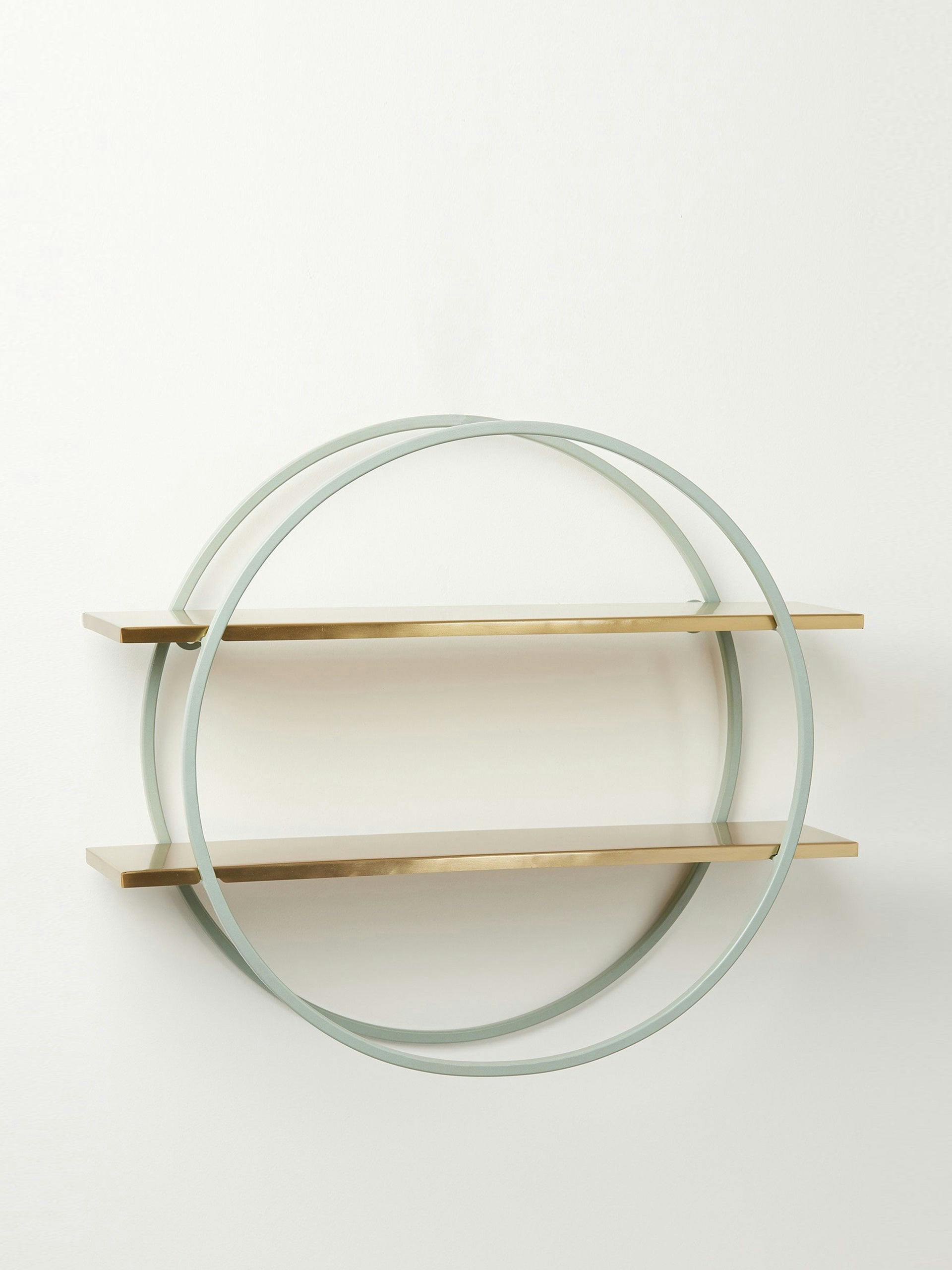 Green and gold metal round mounted shelf