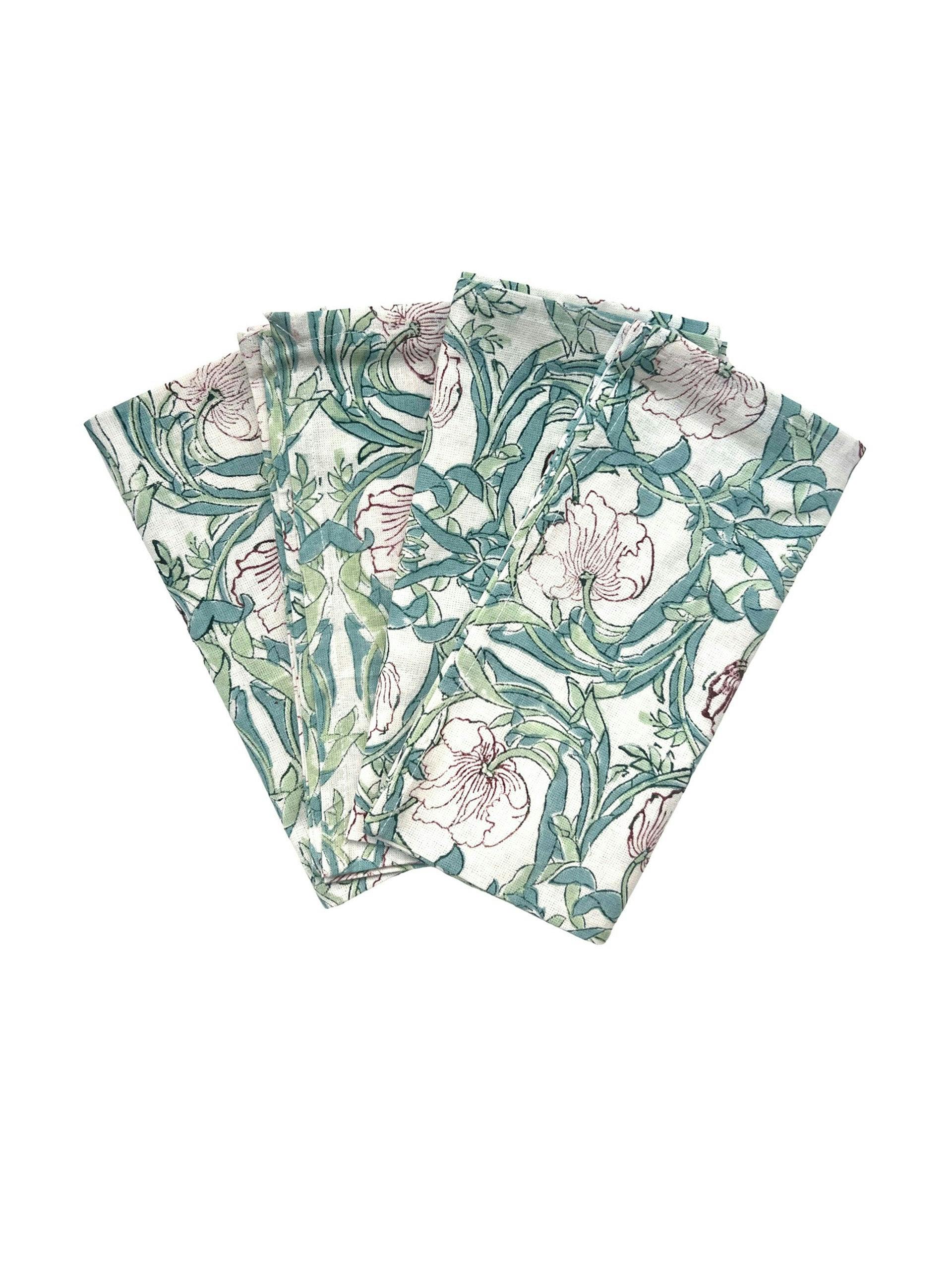 Block printed floral cotton napkins (set of 4)