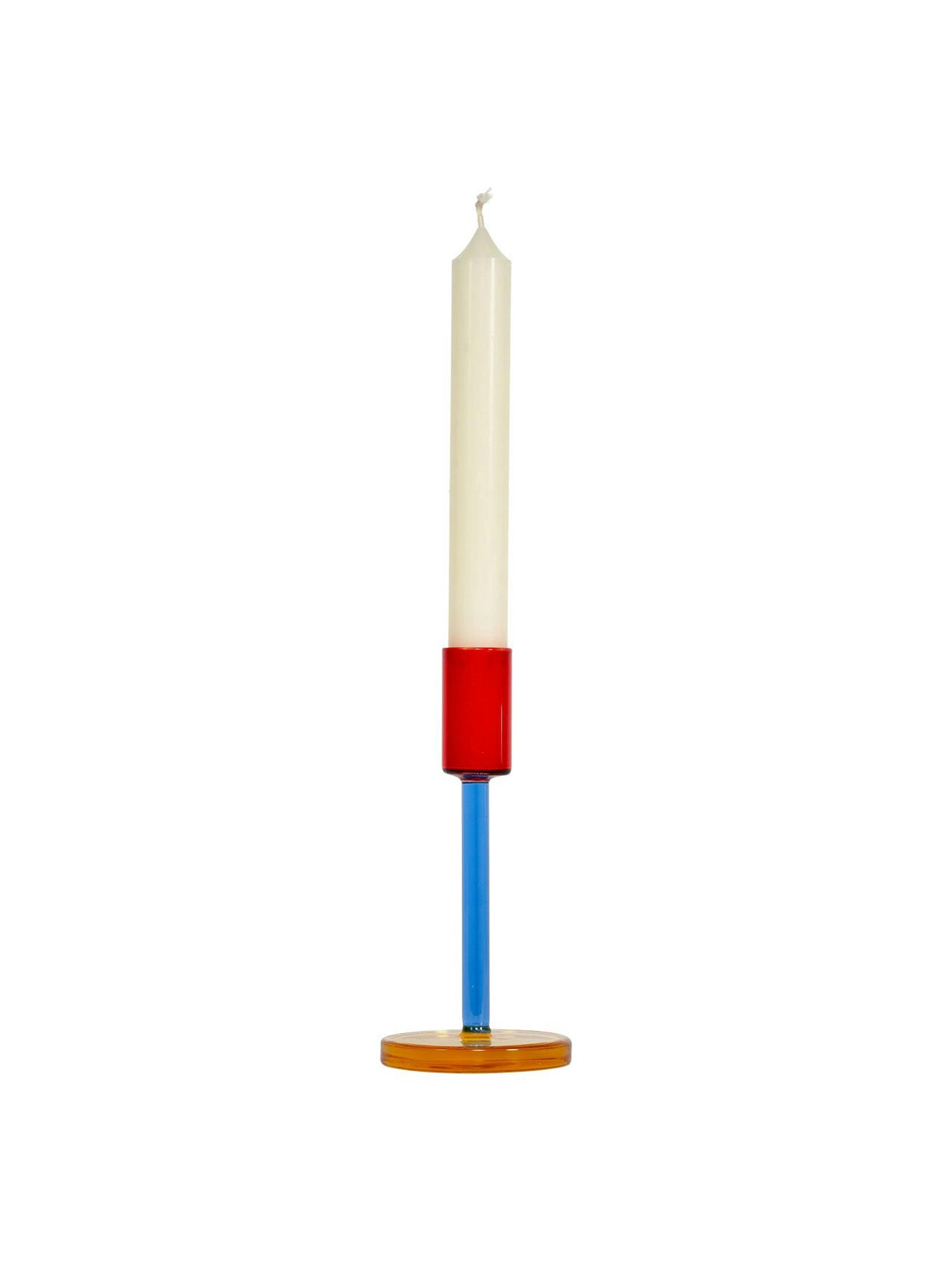 Red and blue glass candle holder