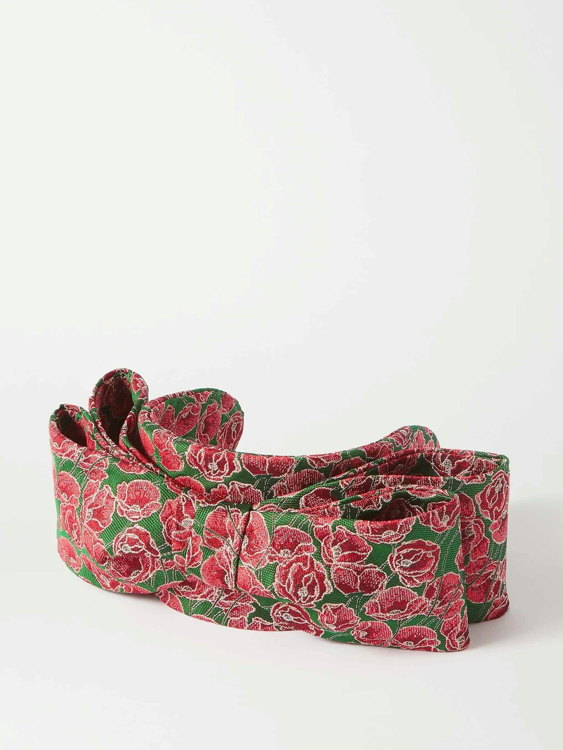 Bow-detailed metallic floral-brocade headband