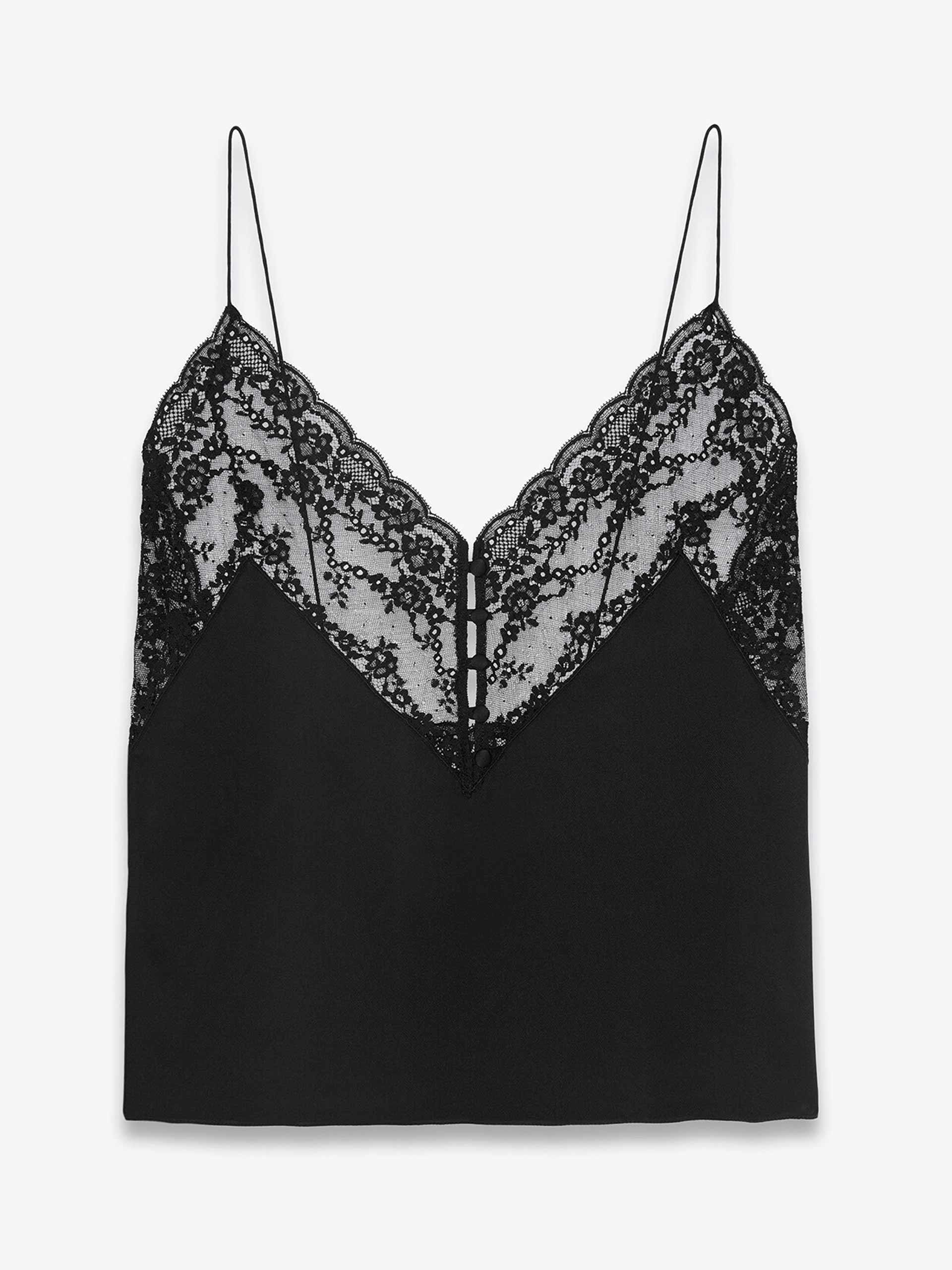 Silk-satin cami with lace detailing