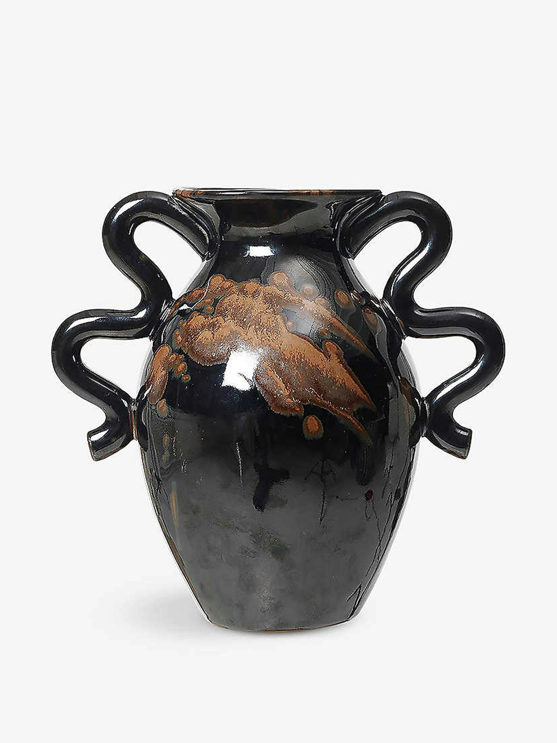 Curved-handle stoneware vase