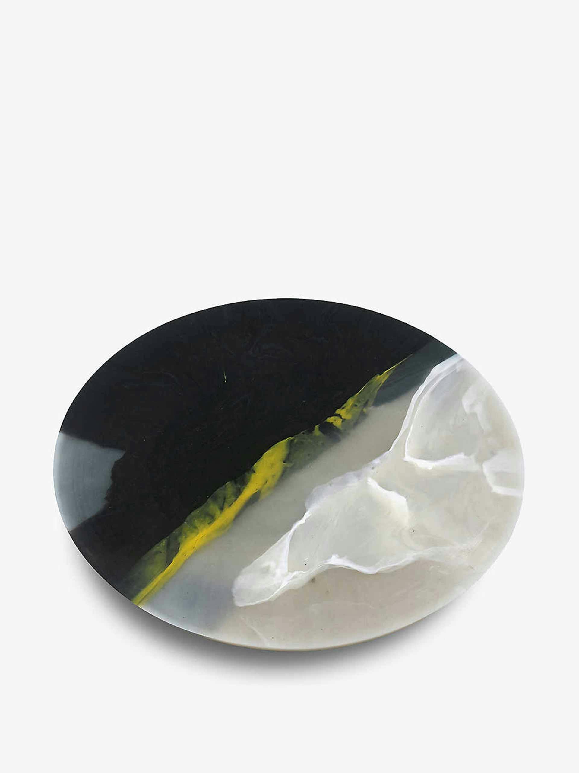 Black and white marbled plastic plate