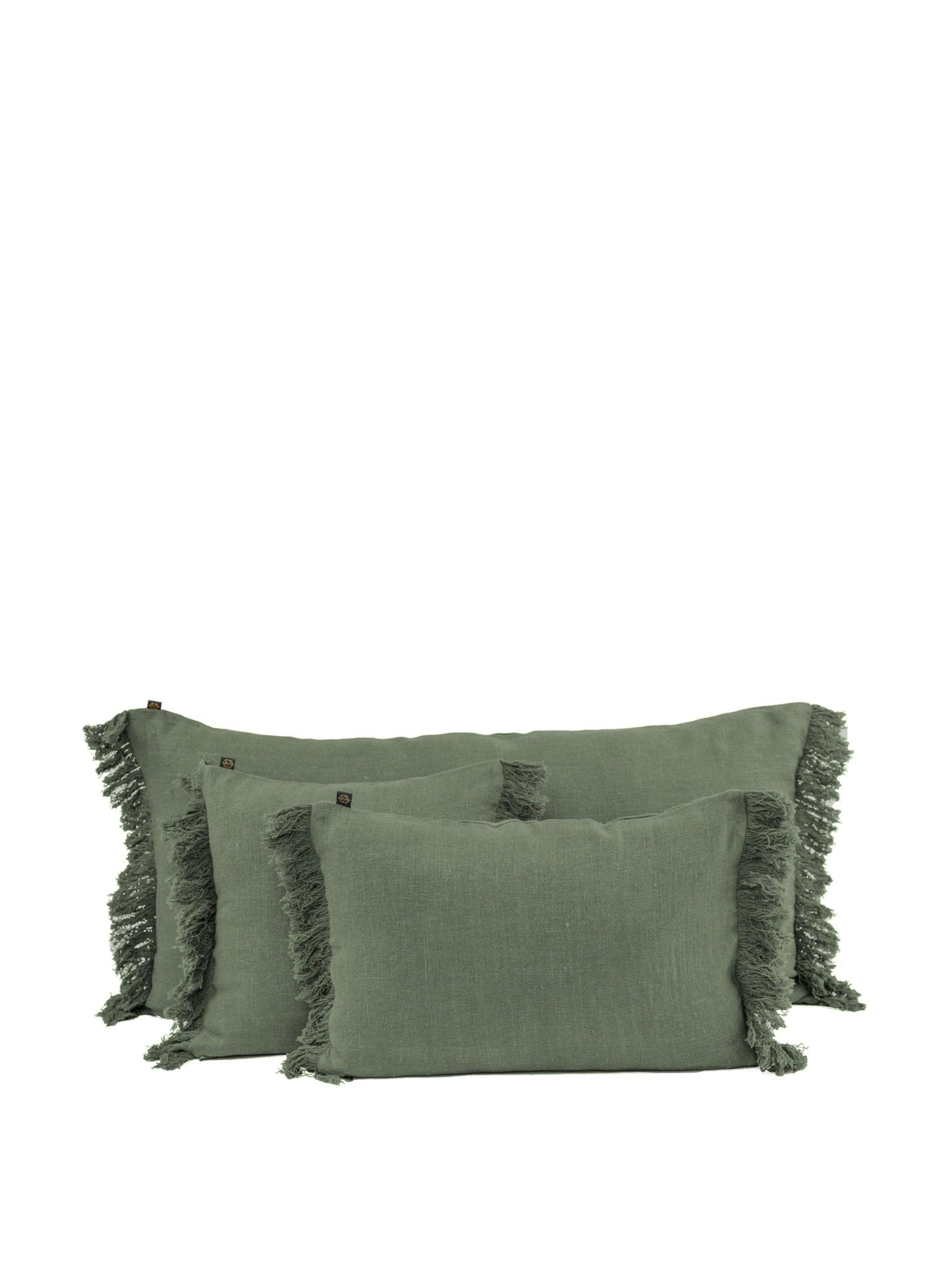 Linen fringed cushion cover