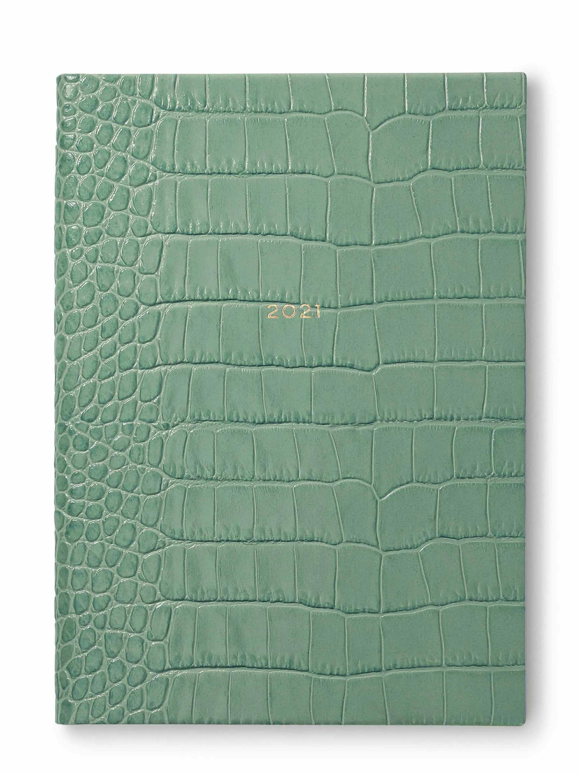 Sea green embossed leather diary