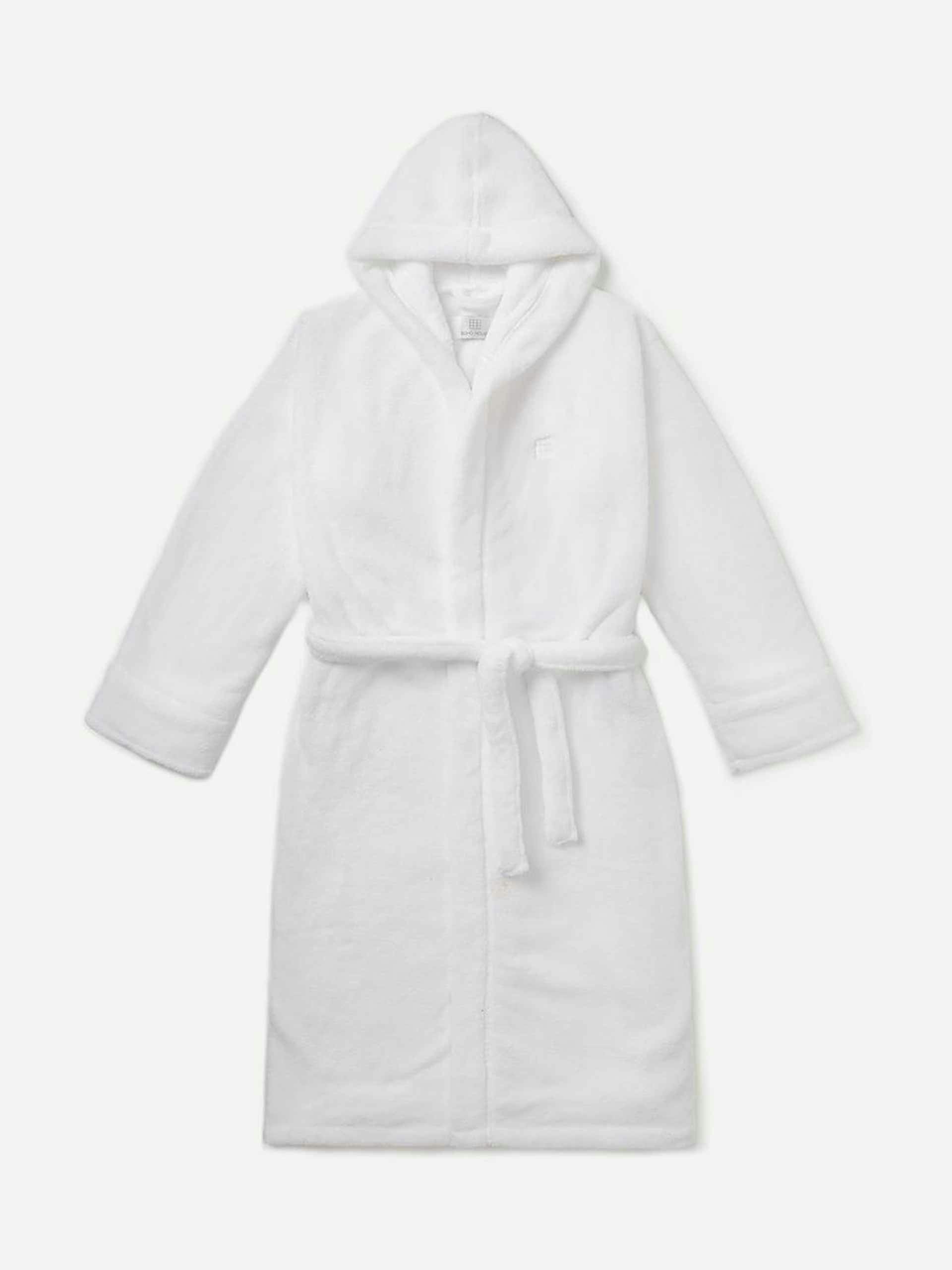 Fluffy hooded robe with attached belt