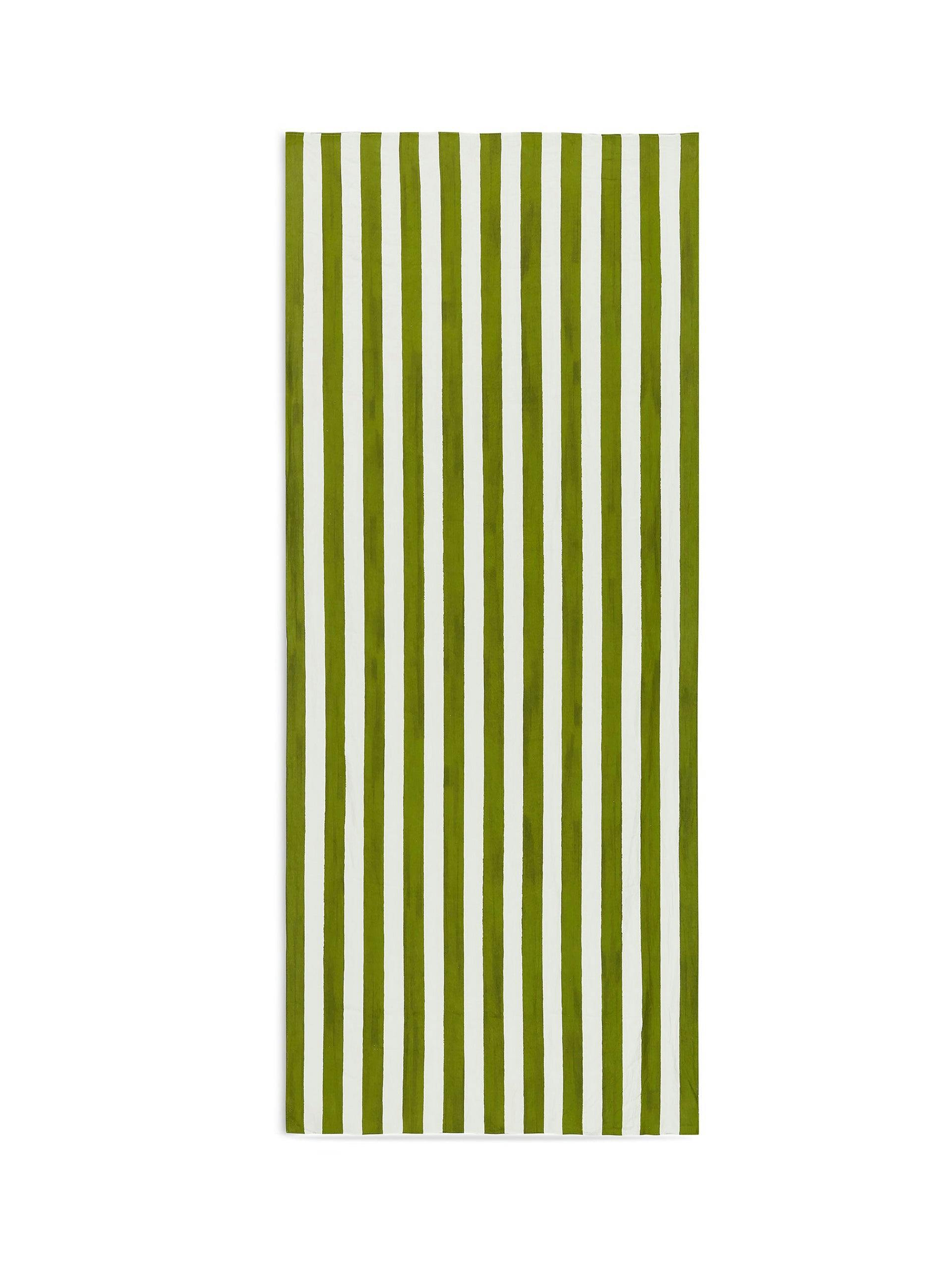 Green striped linen tablecloth