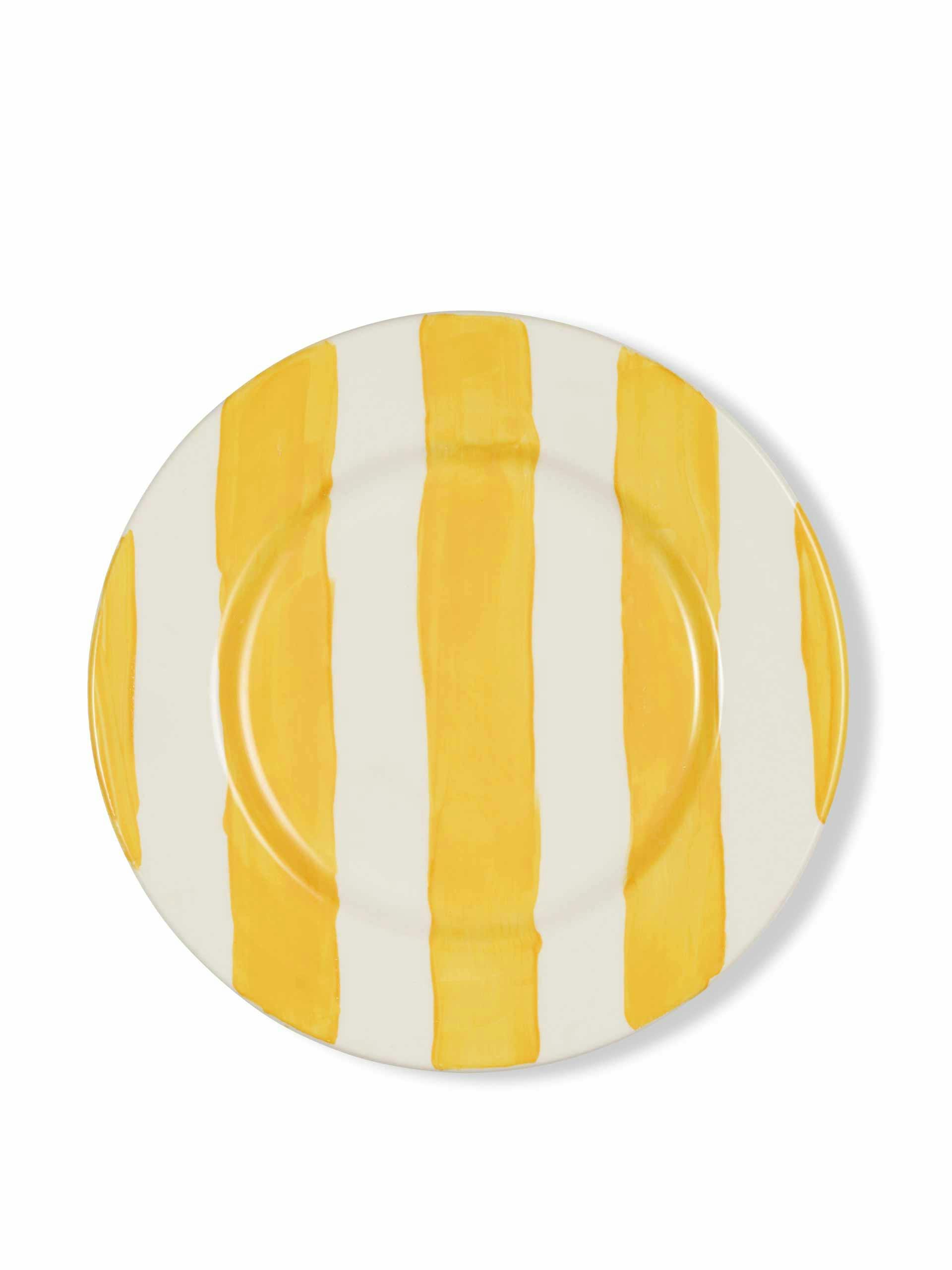 Classic stripe dinner plate in yellow and white